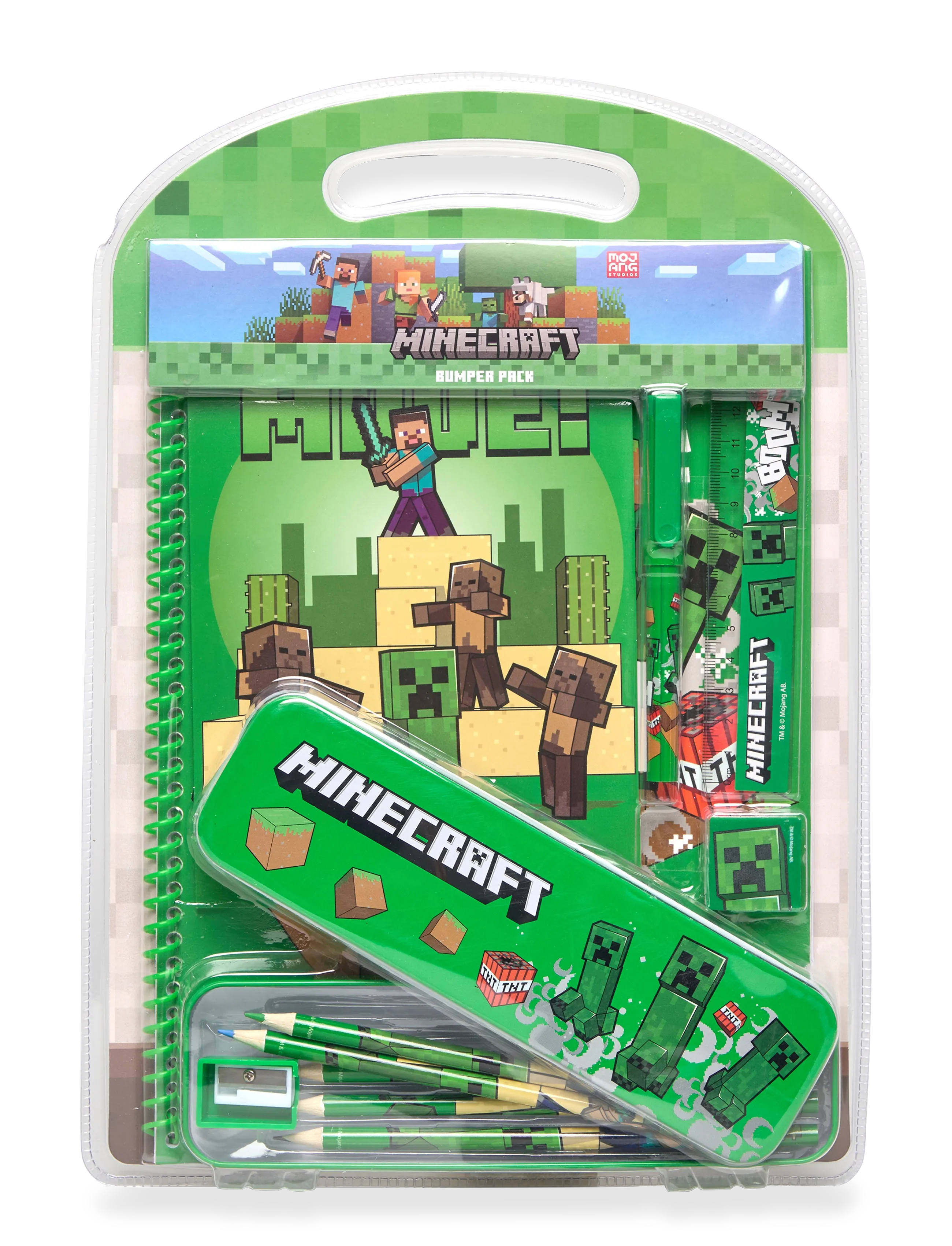 Minecraft, Bumpersæt Med Metalkasse, Notesbog, Børn, Kalender og notesbog, Grøn, Str: ONE SIZE