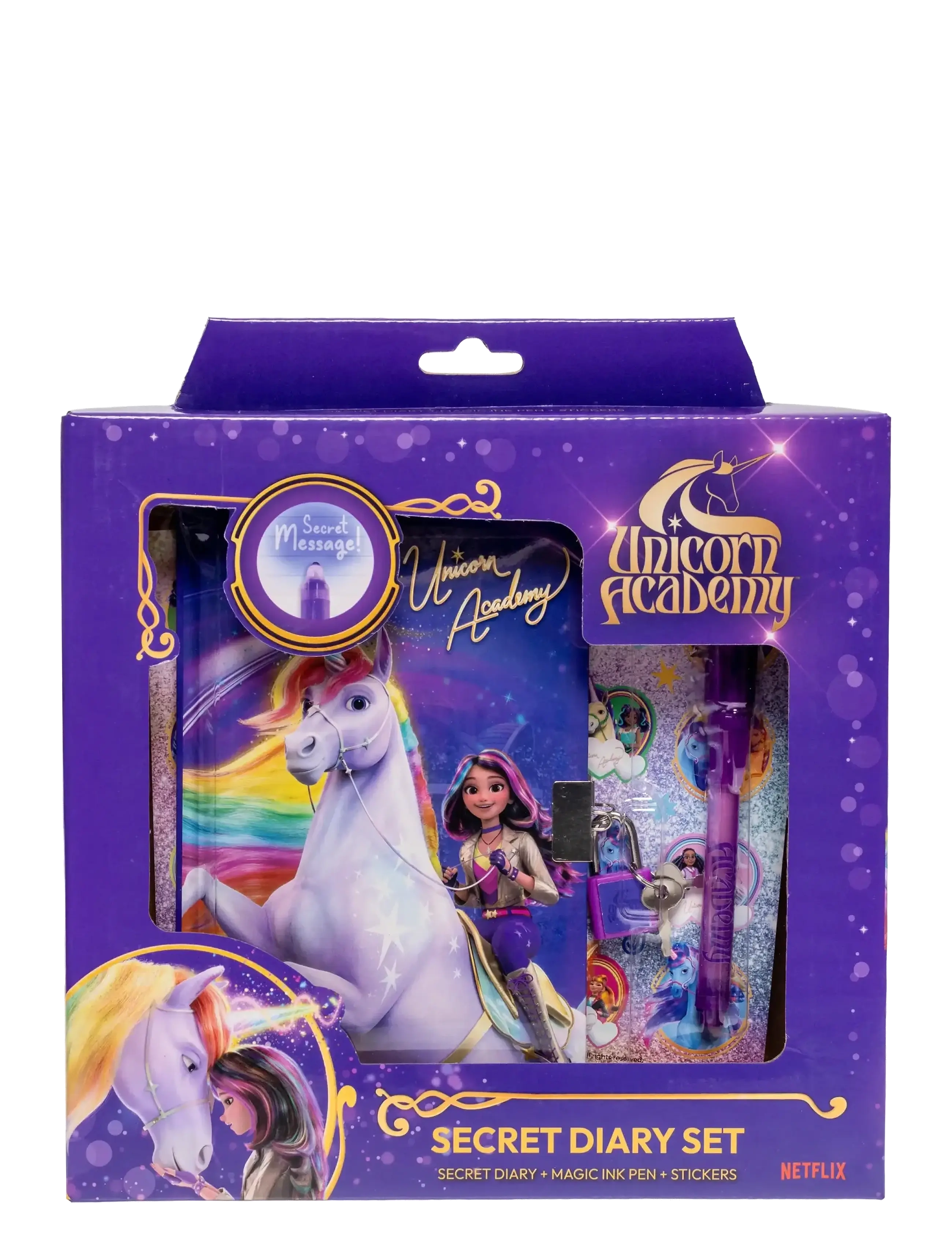 UNICORN ACADEMY Magic Diary - Diary w/magic ink pen, gift box - PURPLE
