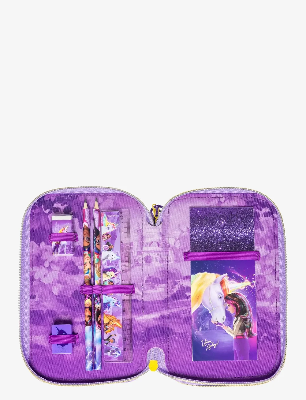 Einhorn - UNICORN ACADEMY, Filled double pencil case - federmäppchen - purple - 2
