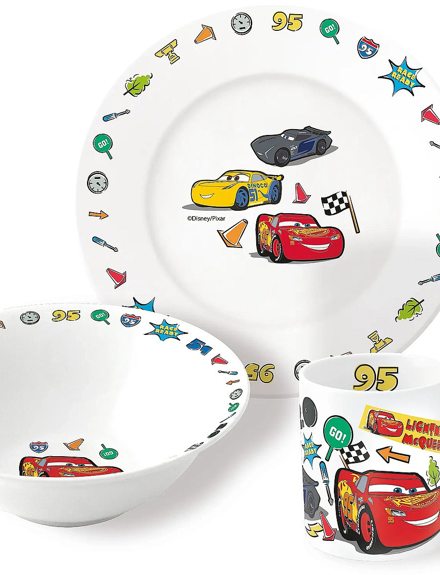 Euromic - CARS 3-pcs. ceramic dining set -plate/bowl/mug - multi coloured - 0