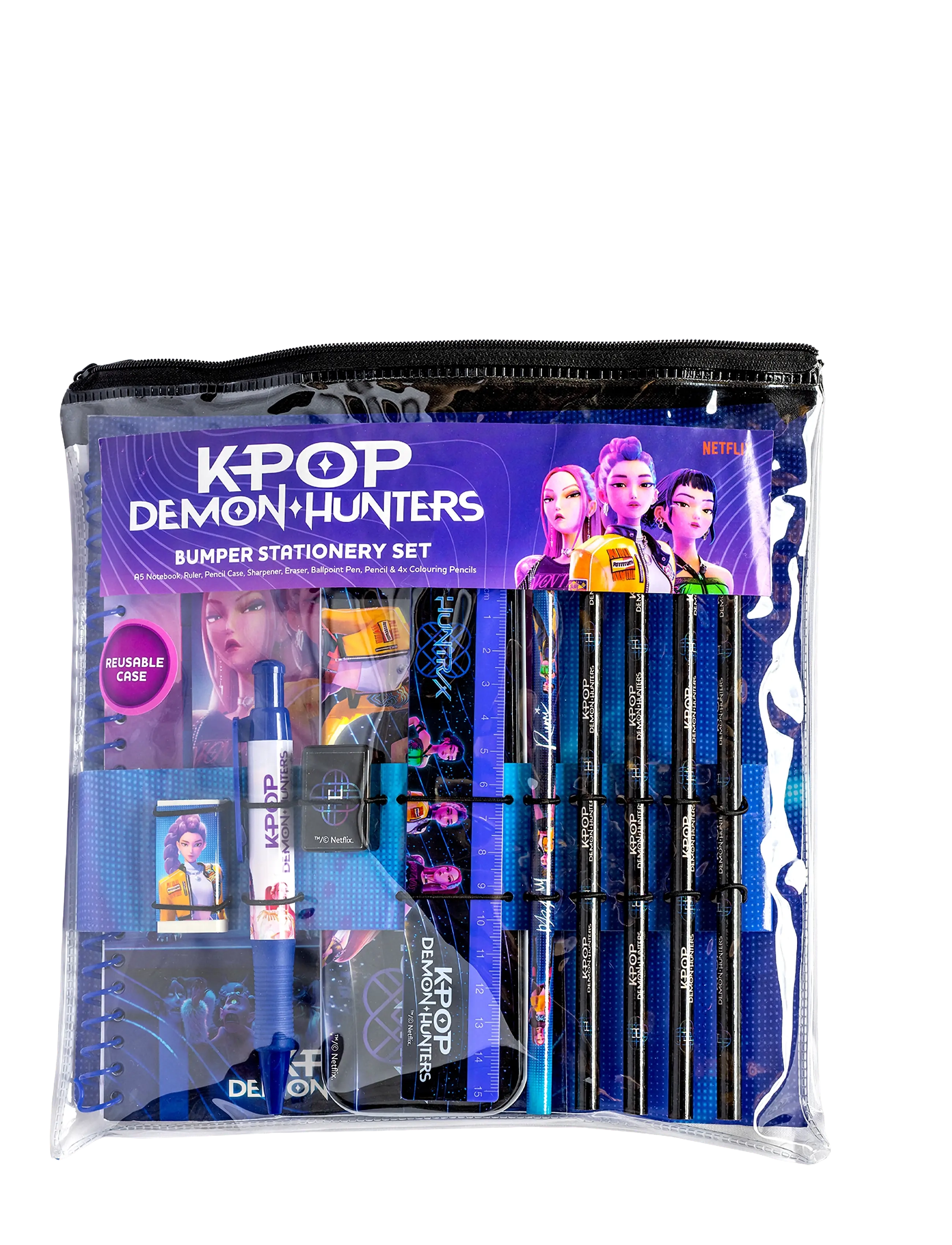 Demon Hunters Kpop Skrivesæt,A5 Notesbog,Metal Penalhus, One Size, Drawing, Lila - Pencils, Kinder