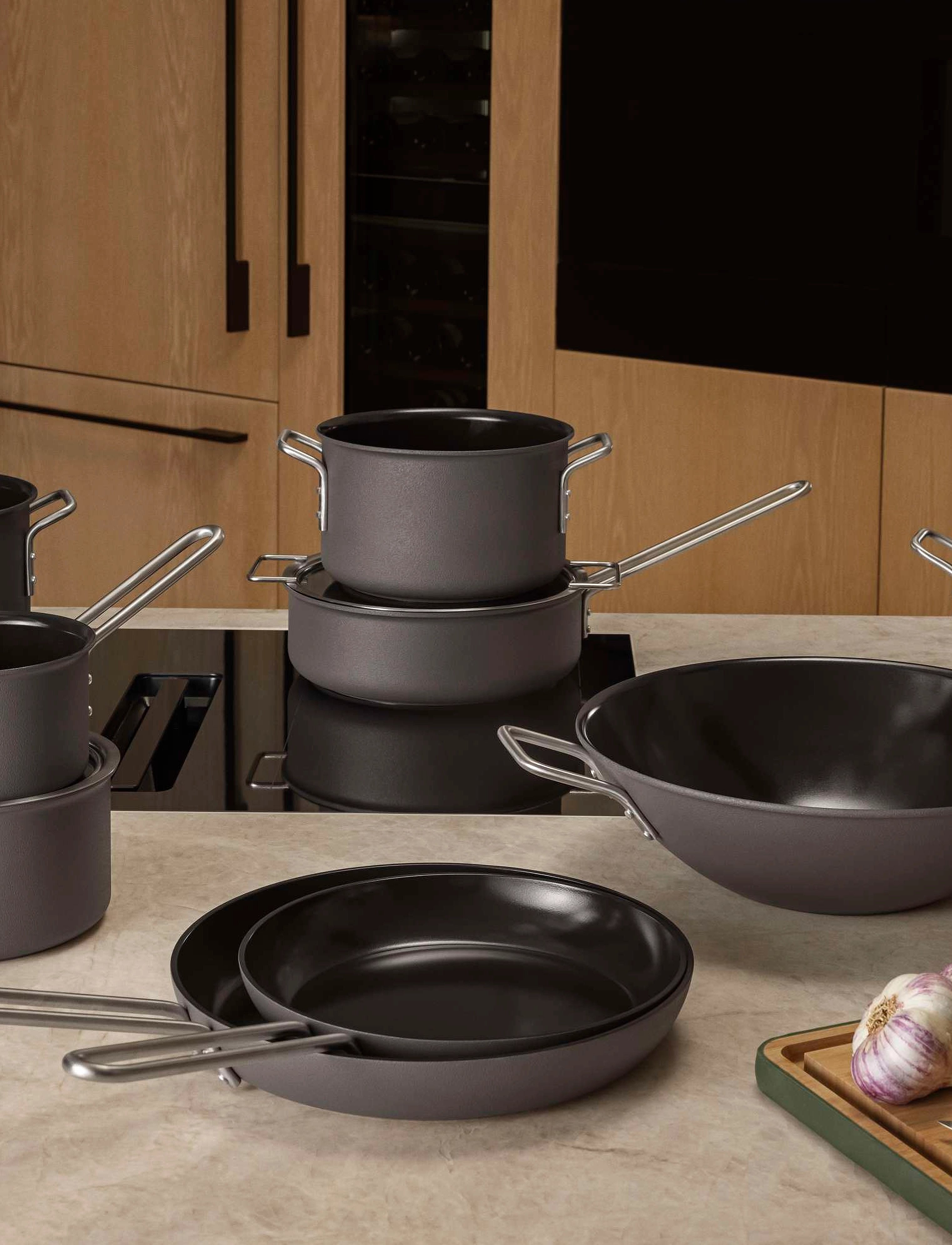 Eva Trio Grey Line Stegepande 28 Cm Keramisk Slip-Let Belægning, Ø cm, Pots & Pans, Grau - Frying Homeware
