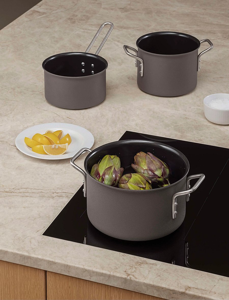 Eva Trio - Grey Line 3 pcs. Cookware set 1.8 l 2.5 l 3.8 l ceramic Slip-Let® coating - osta hinna alusel - grey - 0