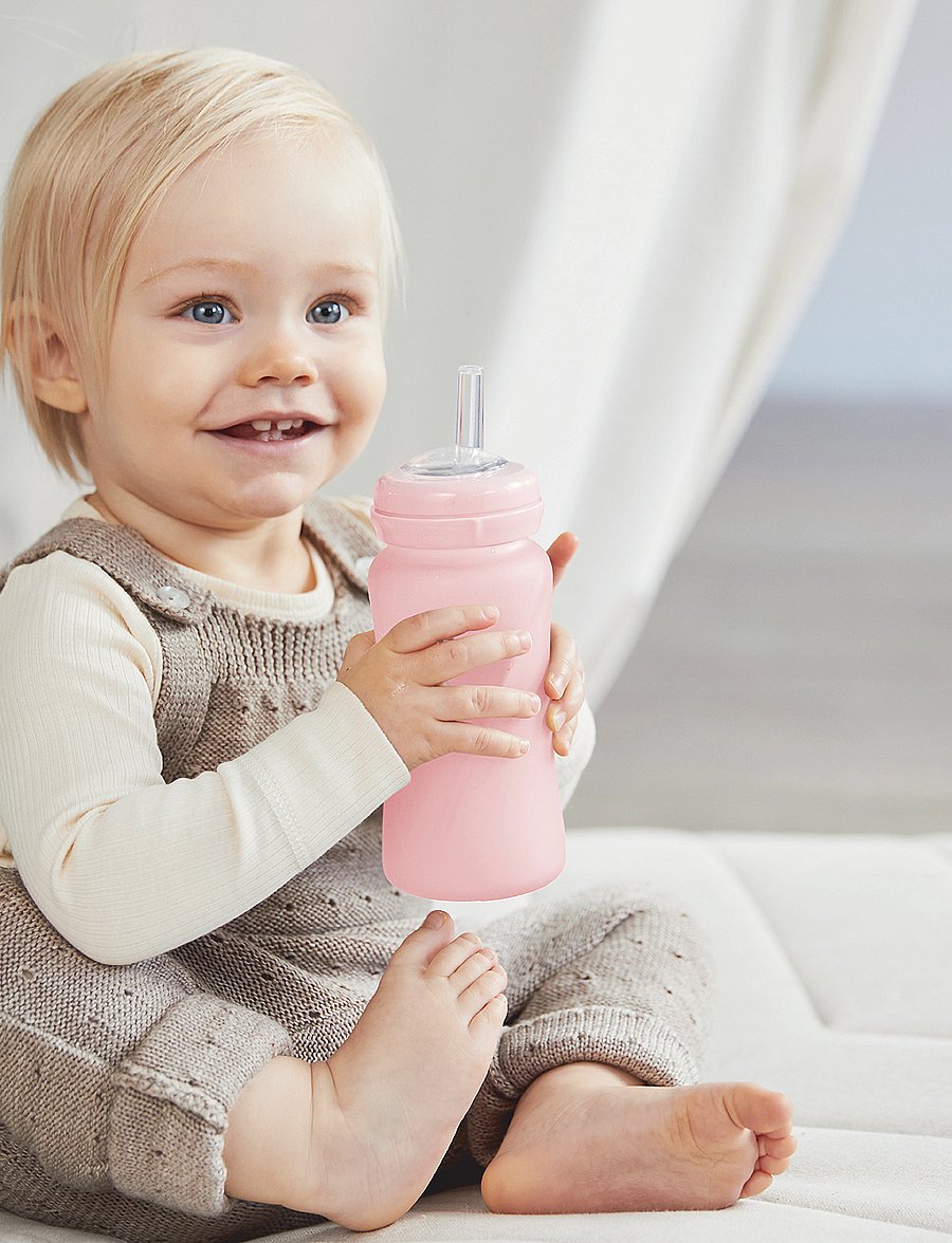 Everyday Baby - Glass Straw Bottle Healthy + Rose Pink - rose pink - 4