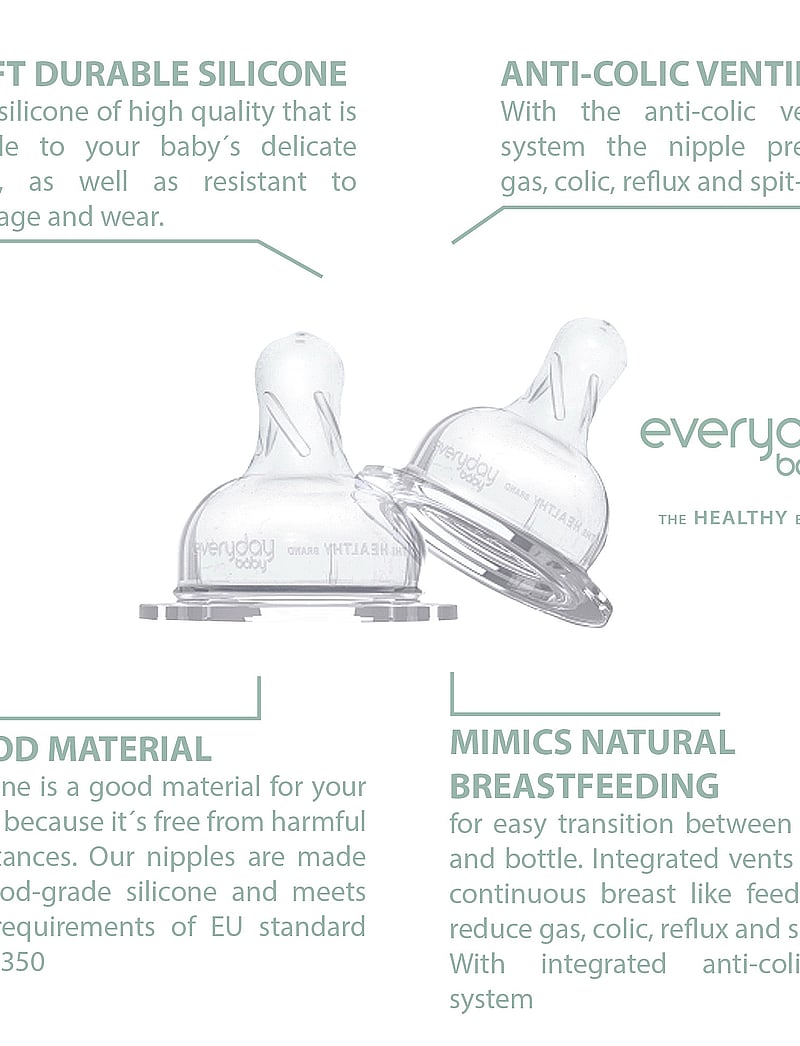 Everyday Baby - Anti Colic Nipple Medium Healthy + - beebipudelid - transparant - 0