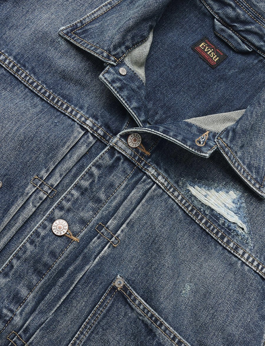 Evisu - EJ, PINK DAIKOKU DENIM JACKET - voodrita teksatagid - mid tone indigo - 2