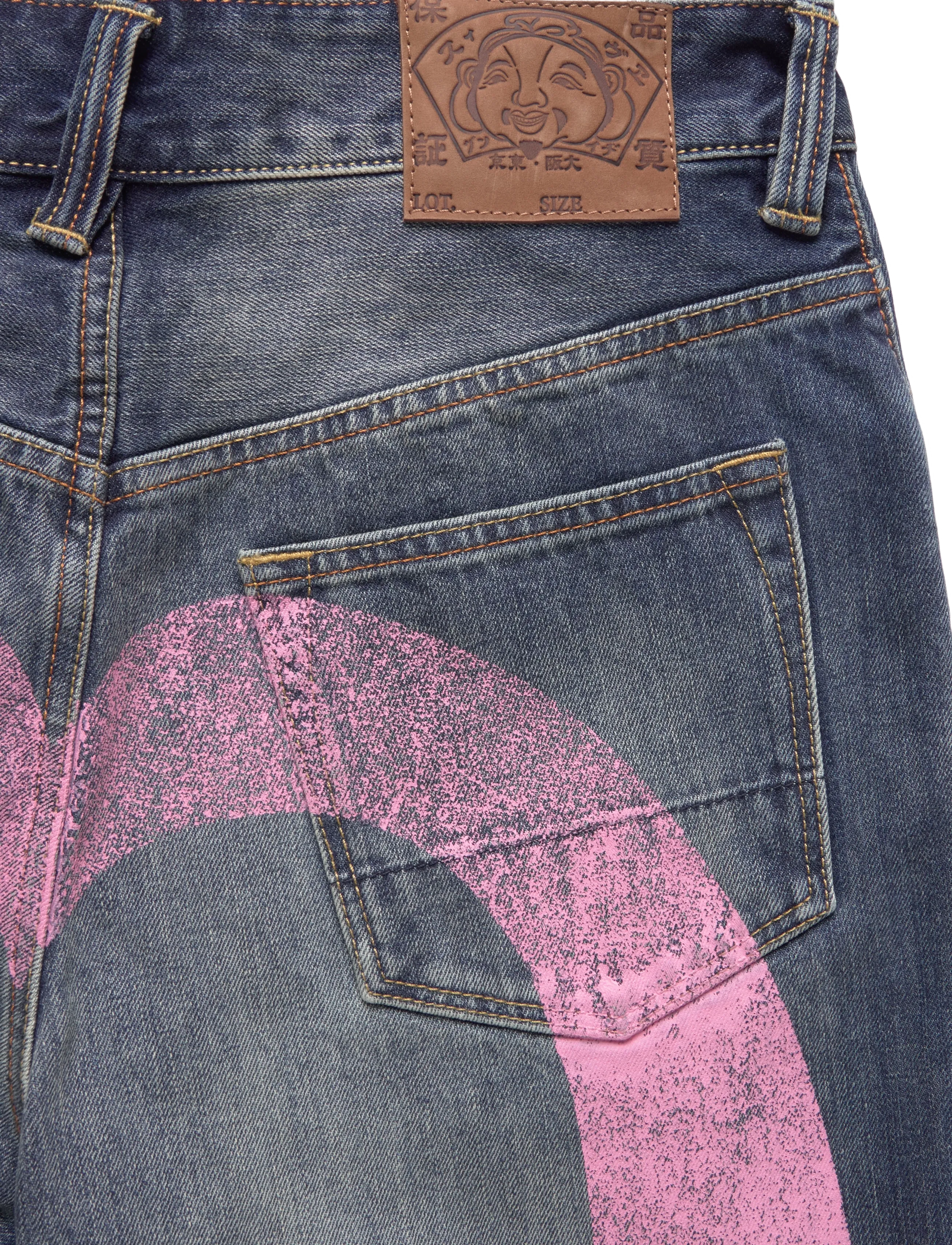 Evisu - EJ, PINK DAIKOKU RIPPED JEANS - normale jeans - mid tone indigo - 4