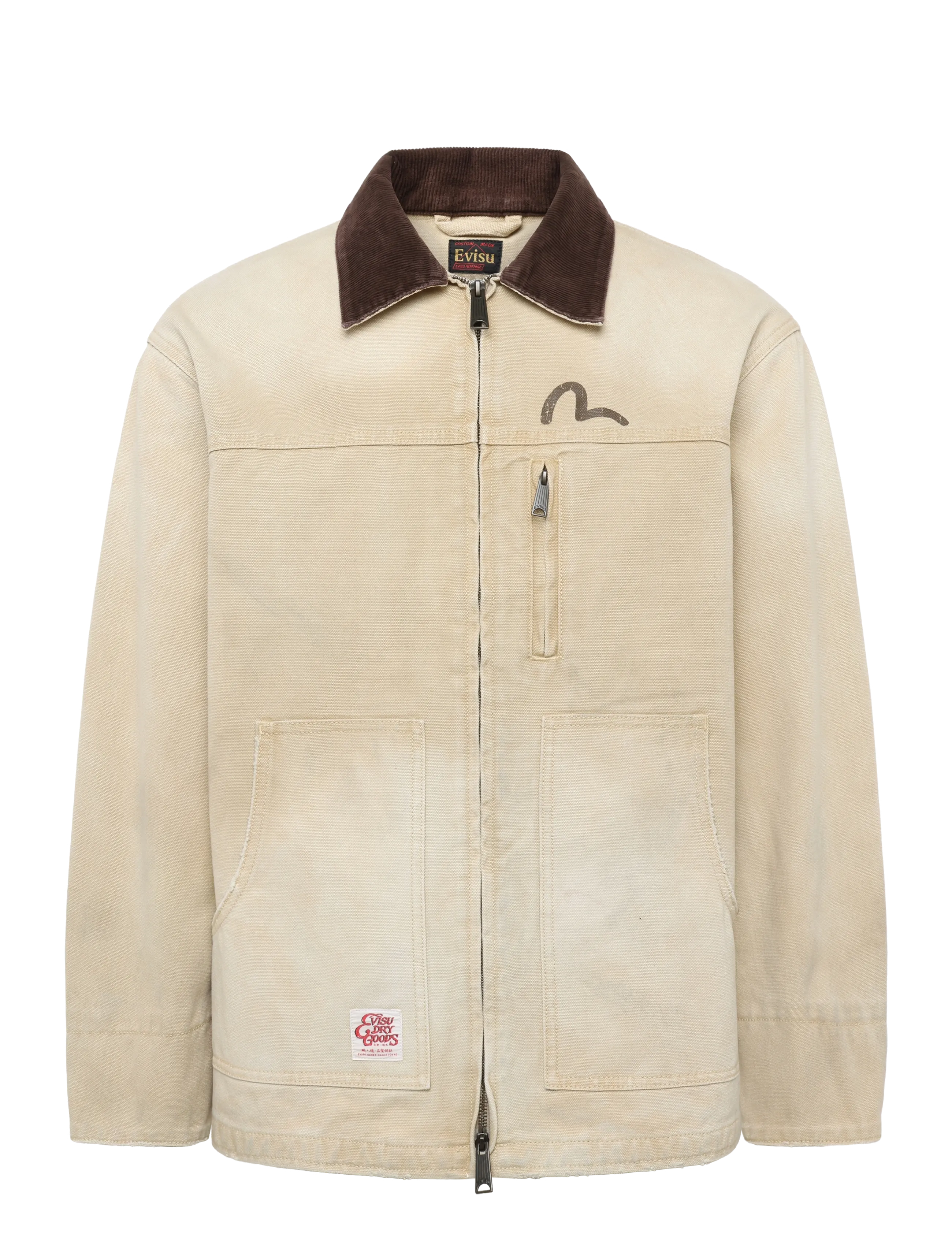 Evisu Ej, Vintage Canvas Coverall Jacket, Mænd, Canvas Arbejdsjakke, Beige, Str: S