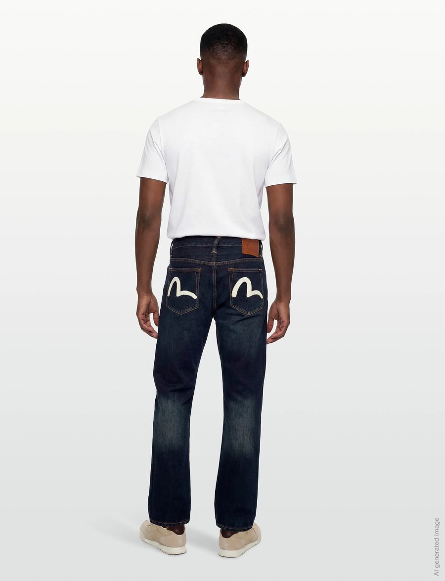 Evisu - ECRU SEAGULL PRINTED POCKET JEANS - suorat farkut - raw indigo - 4