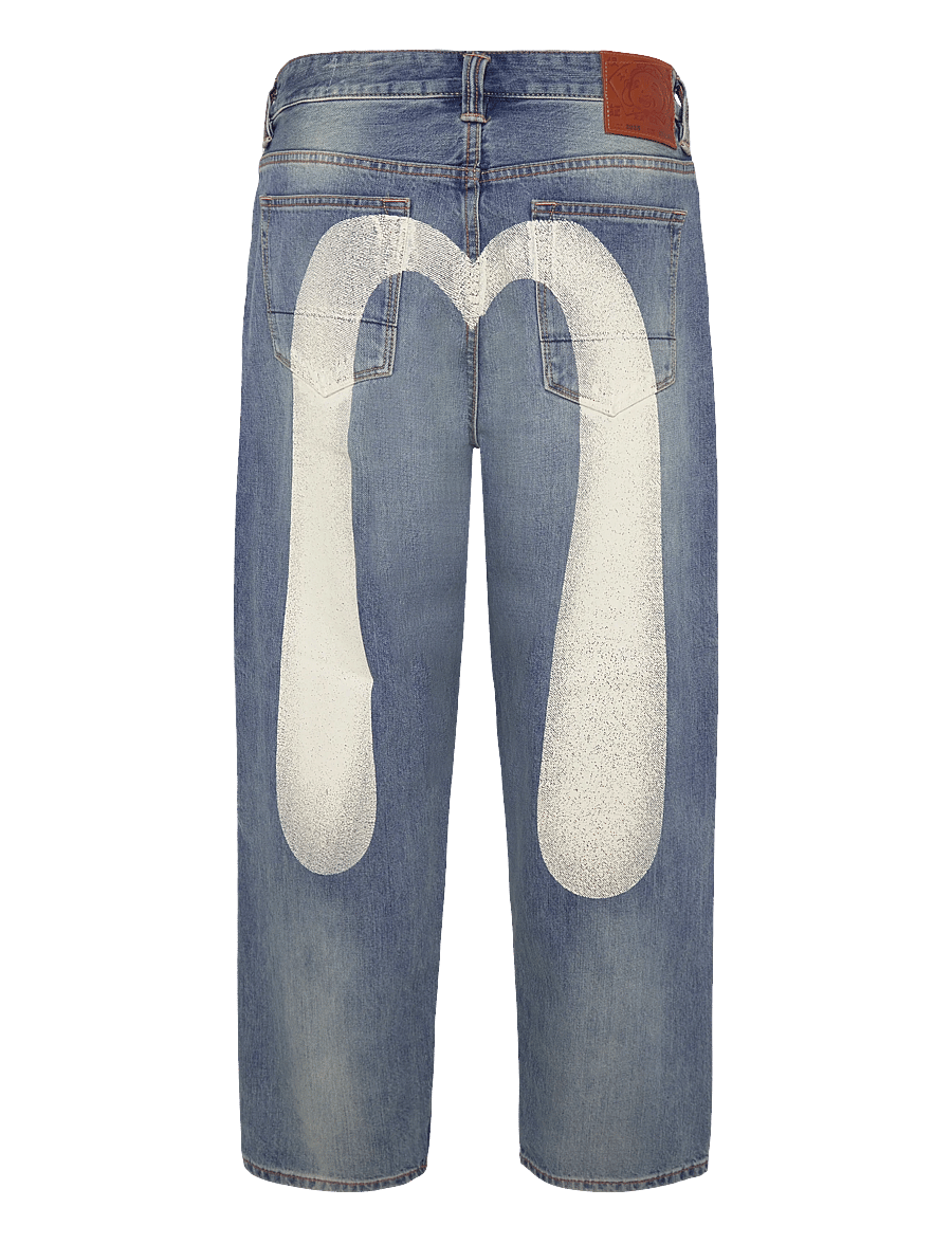 Evisu - HT, ECRU DAICOCK PRINTED JEANS - weite jeans - mid tone indigo - 1