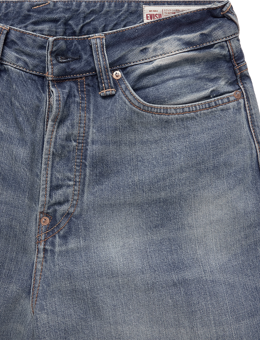 Evisu - HT, ECRU DAICOCK PRINTED JEANS - weite jeans - mid tone indigo - 2