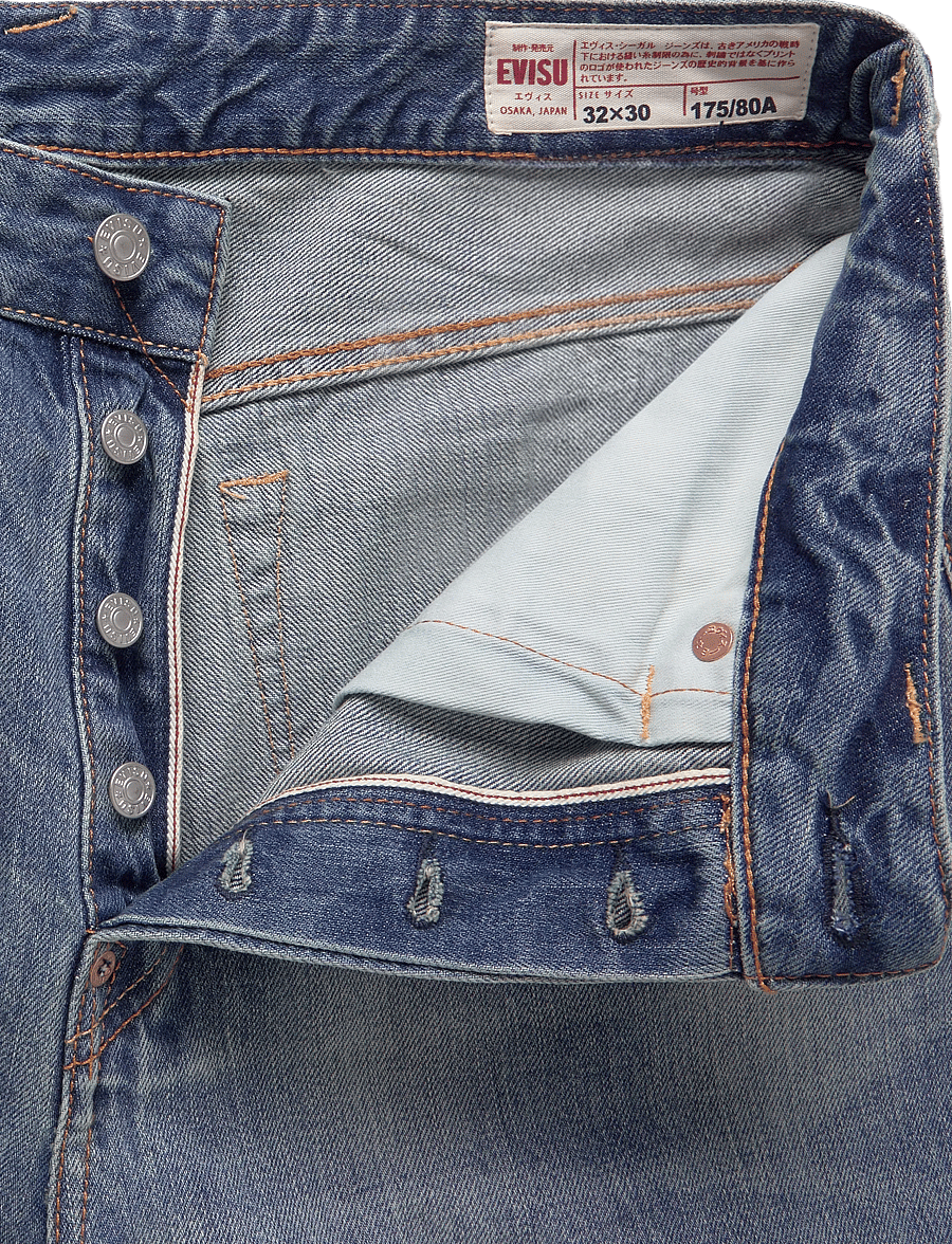 Evisu - HT, ECRU DAICOCK PRINTED JEANS - weite jeans - mid tone indigo - 3
