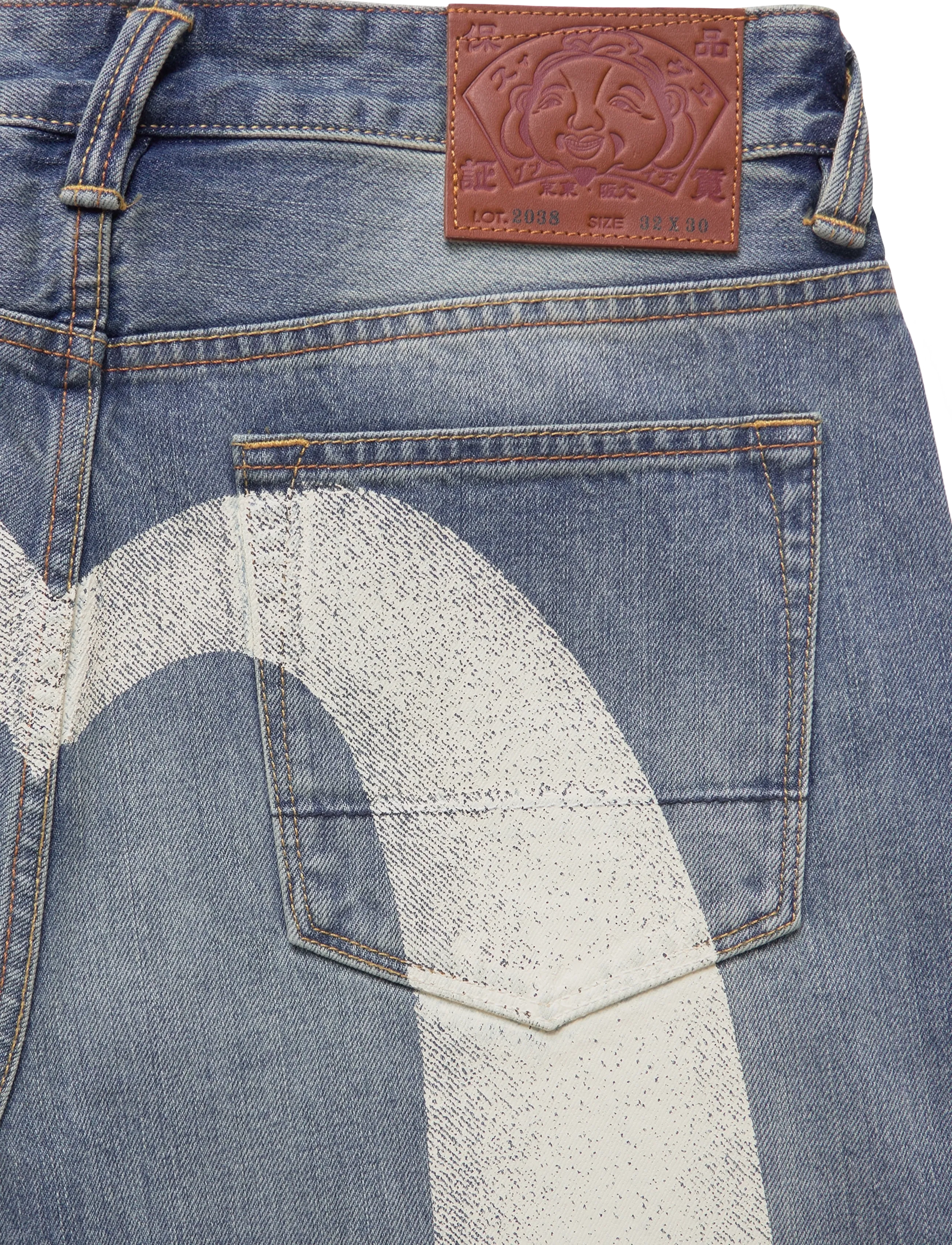 Evisu - HT, ECRU DAICOCK PRINTED JEANS - weite jeans - mid tone indigo - 4