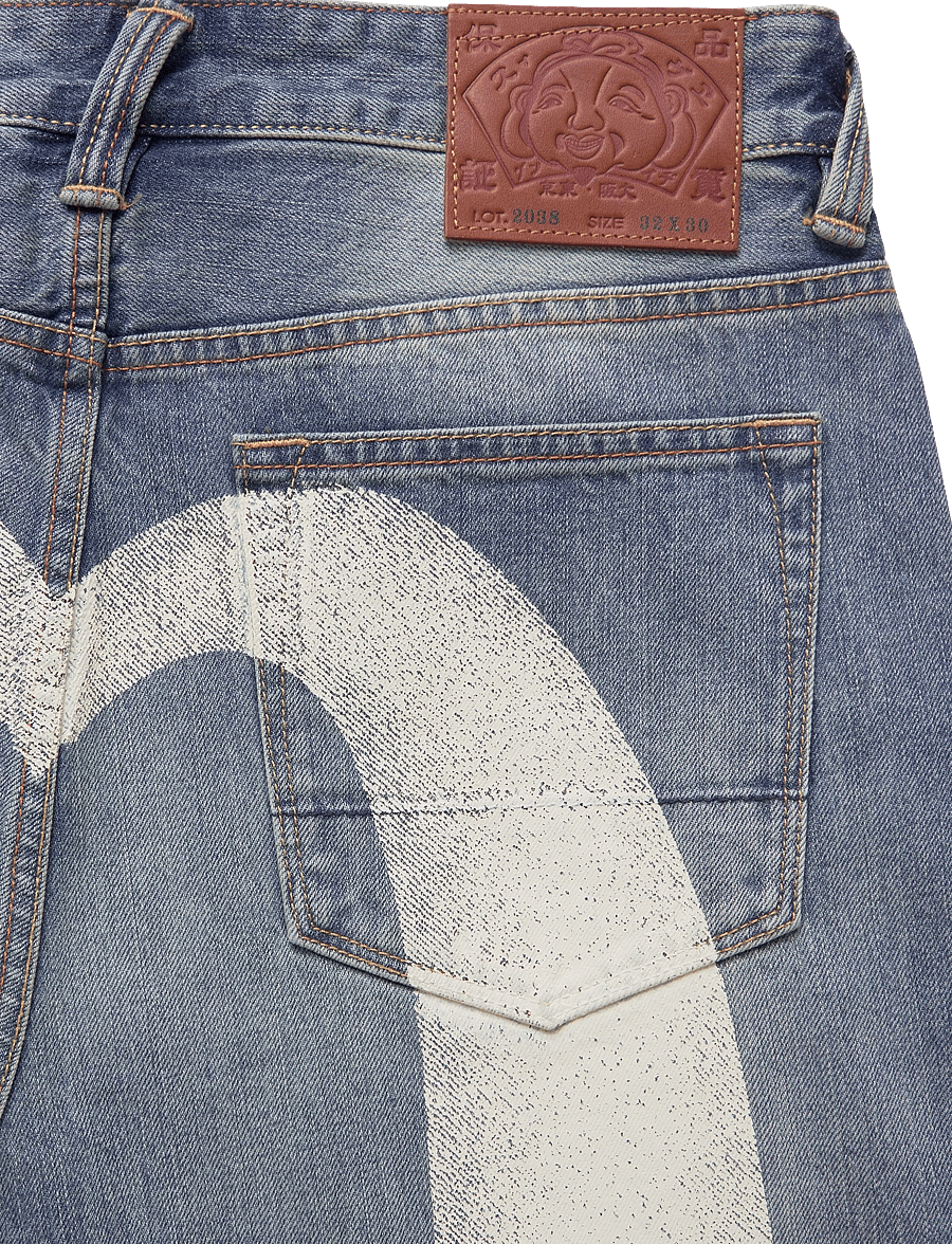 Evisu - HT, ECRU DAICOCK PRINTED JEANS - weite jeans - mid tone indigo - 4