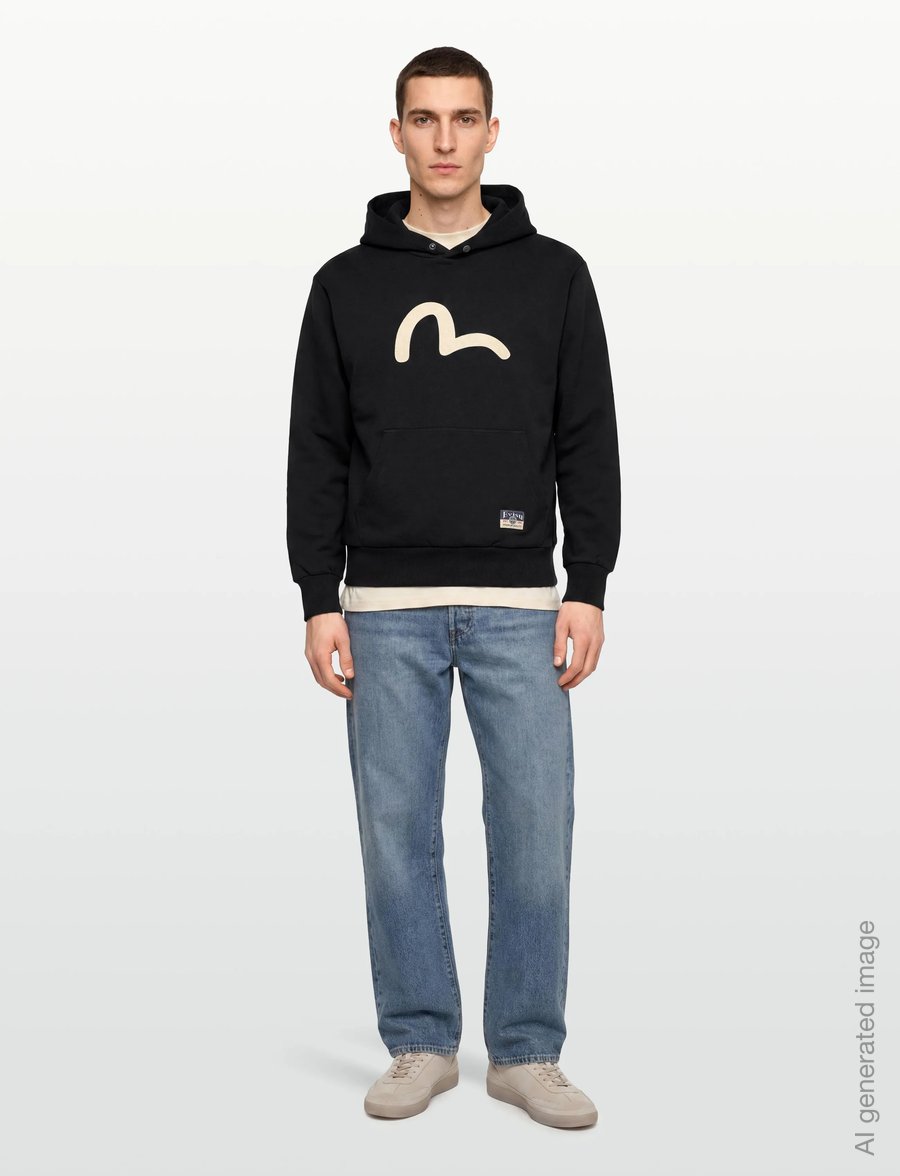 Evisu - HT, SEAGUALL PRINTED HOODIE - hættetrøjer - black - 0