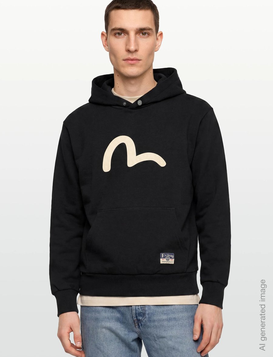 Evisu - HT, SEAGUALL PRINTED HOODIE - hættetrøjer - black - 3