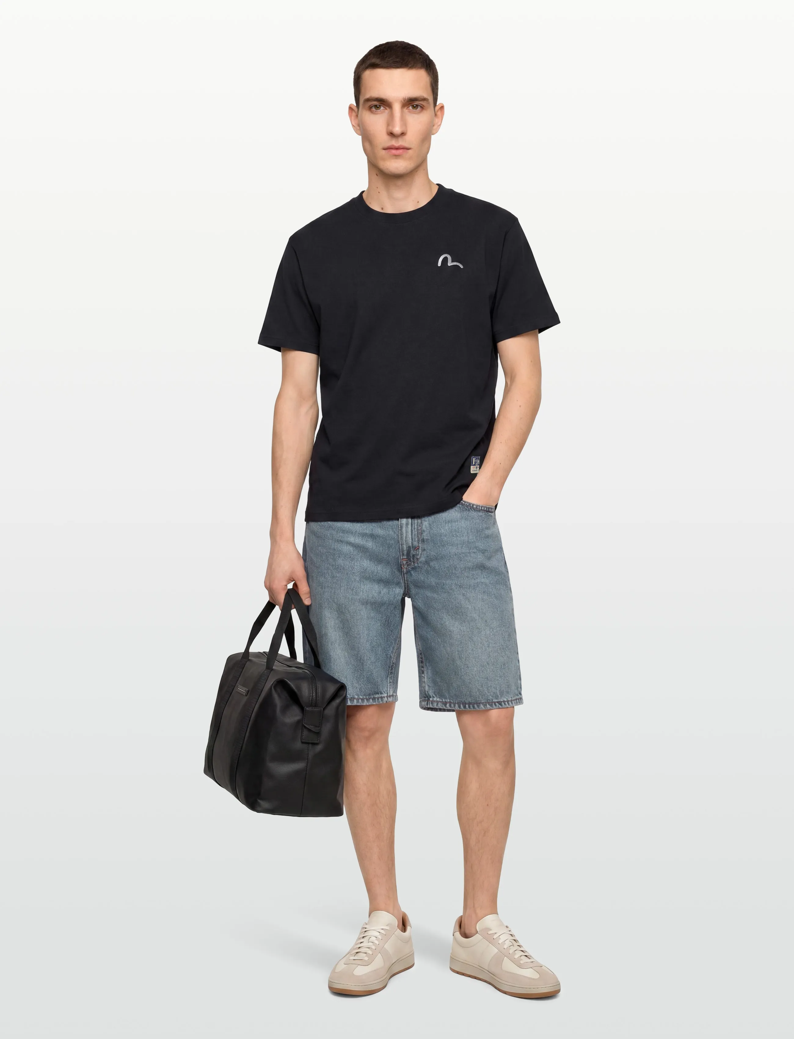 Evisu Ht, Seagull Emb. Ss Tee, S, T-shirts, Schwarz - Short-sleeved, Männerswear