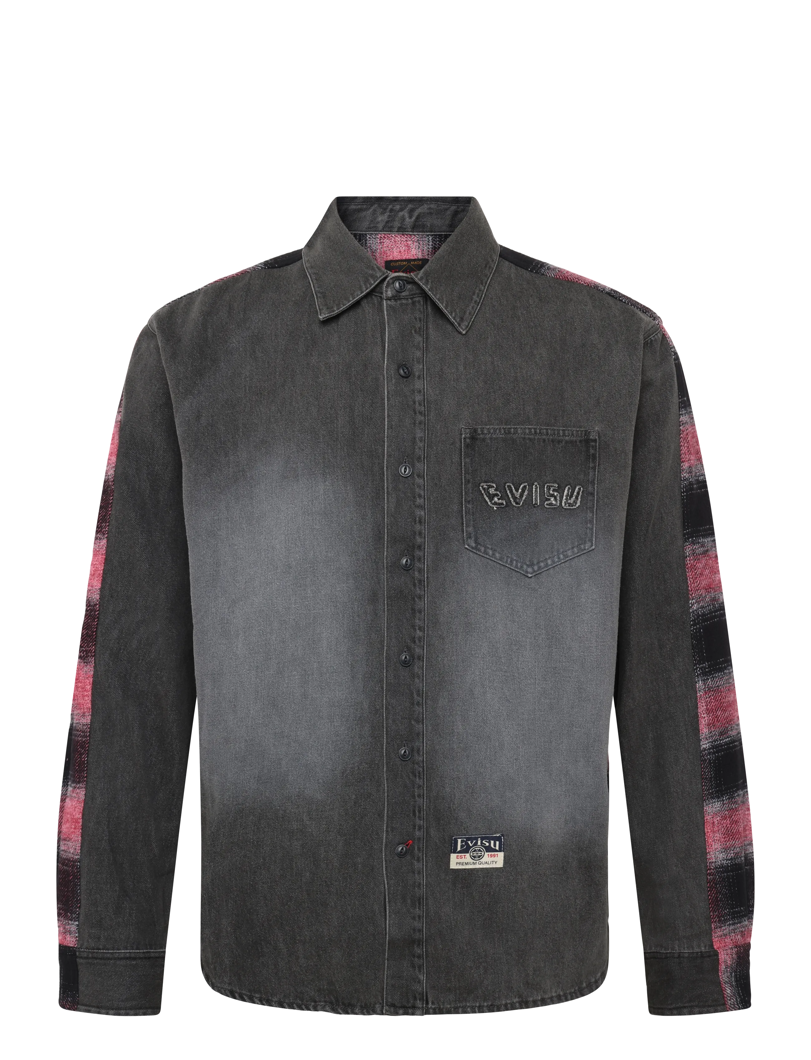 Evisu Ht, Fabric Blocking Ls Denim Shirt, Mænd, Langærmet Denim Skjorte med Kontrastpaneler, Sort, Str: M