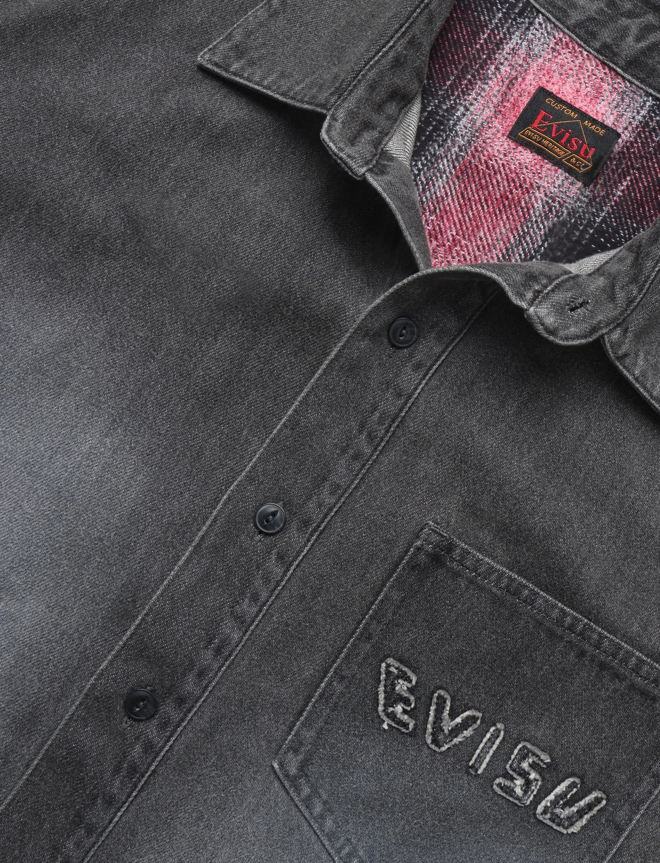 Evisu - HT, FABRIC BLOCKING LS DENIM SHIRT - karierte hemden - dark tone black denim - 2