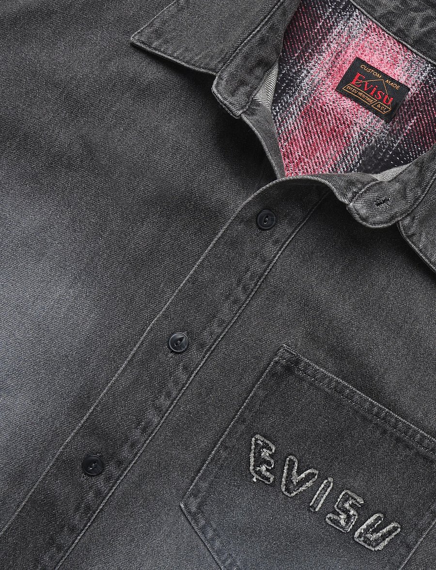 Evisu - HT, FABRIC BLOCKING LS DENIM SHIRT - karierte hemden - dark tone black denim - 2