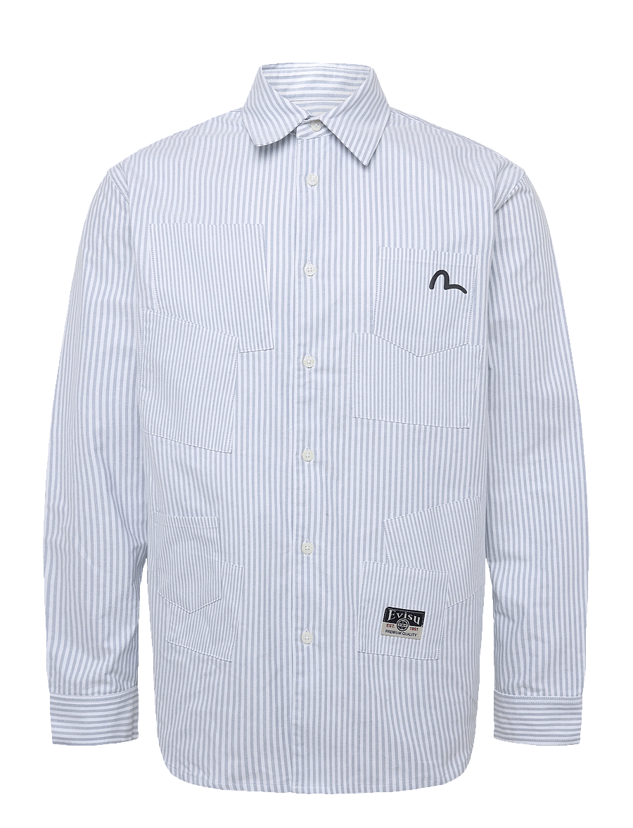 Evisu - HT, MULTI-POCKET LS STRIPED OXFORD SHIRT - gestreifte hemden - navy stripe - 0