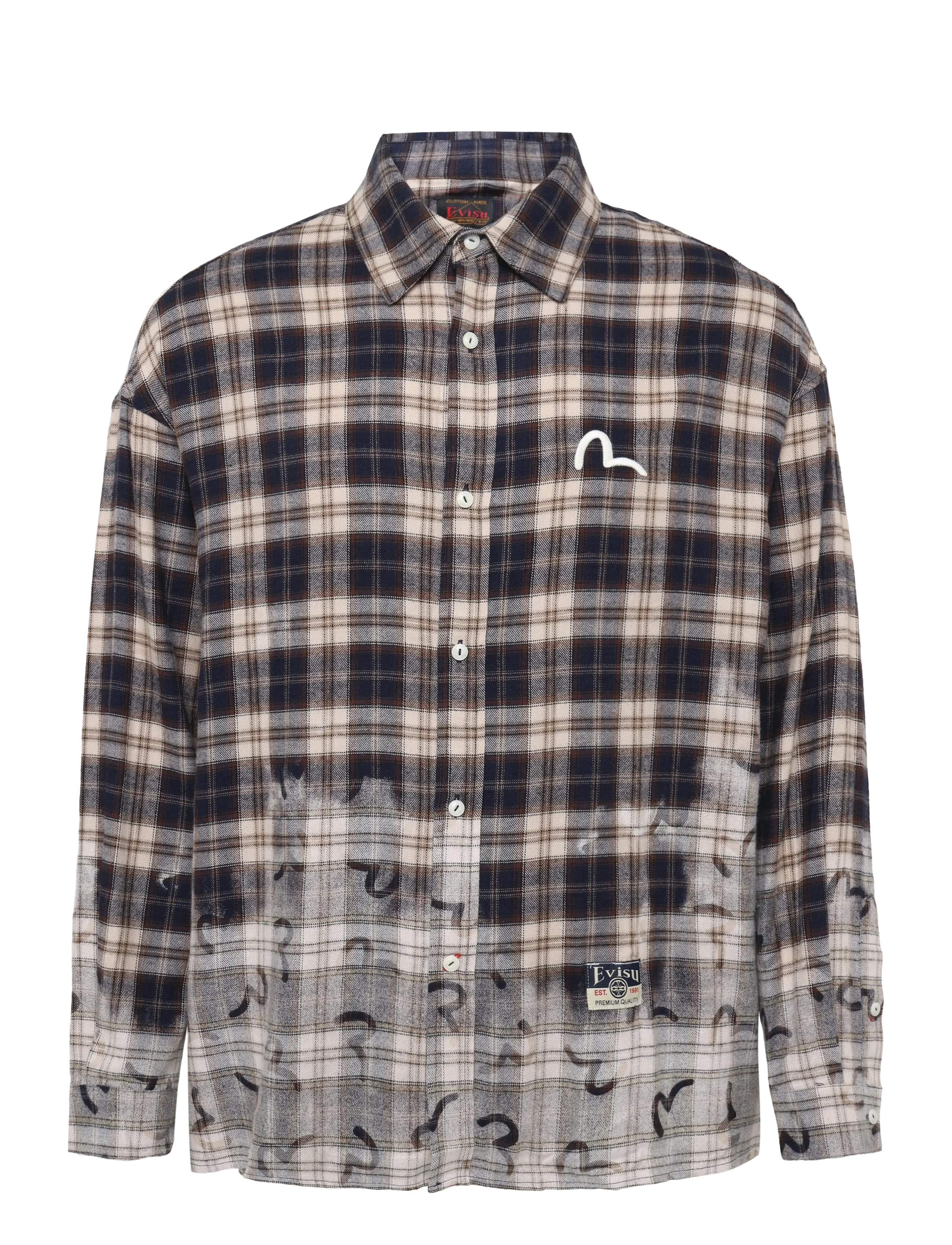 Evisu HT, SEAGULL AOP LS CHECKED SHIRT - Herbstgarderobe - BLUE CHECK / navy