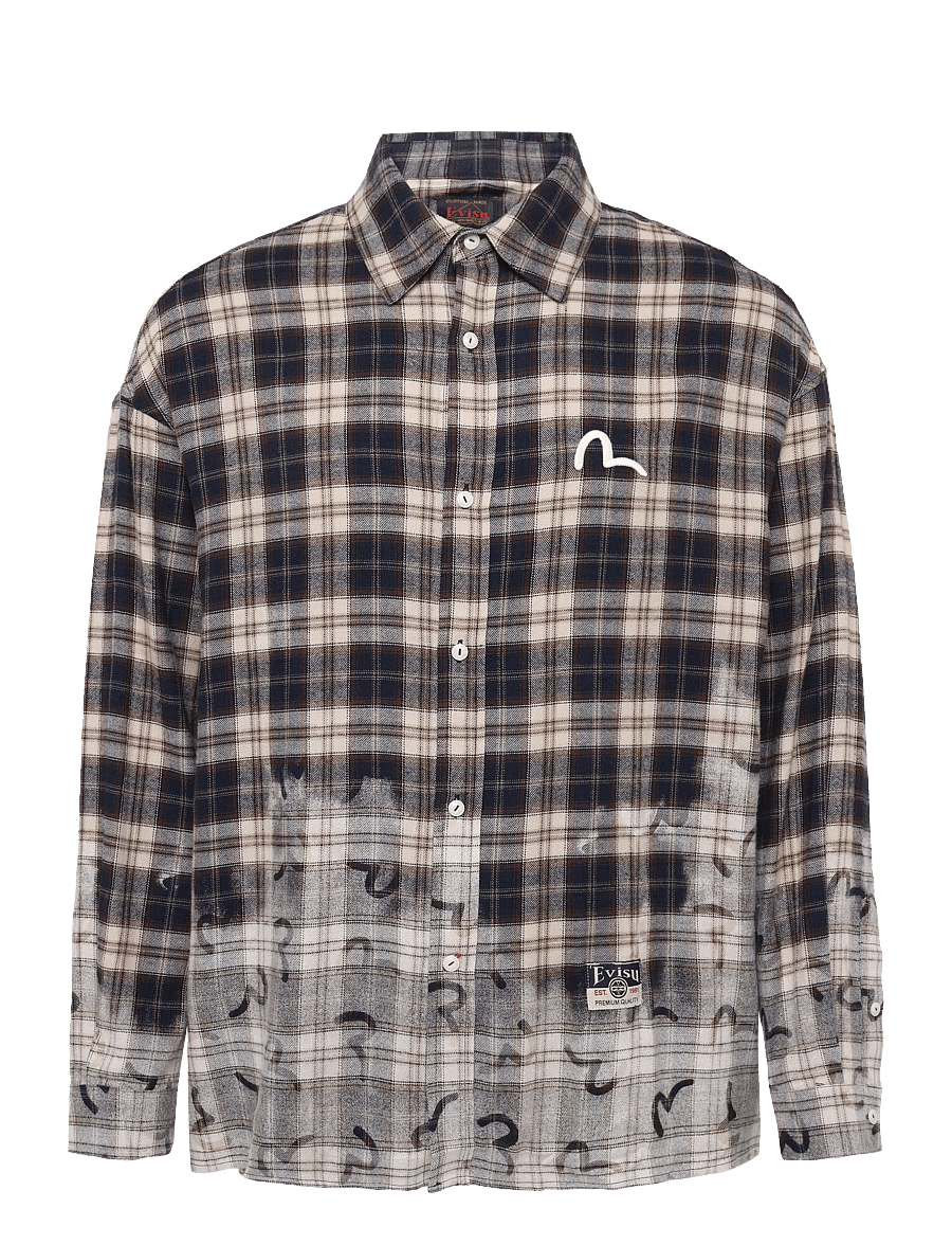 Evisu - HT, SEAGULL AOP LS CHECKED SHIRT - flanell-hemden - blue check - 0