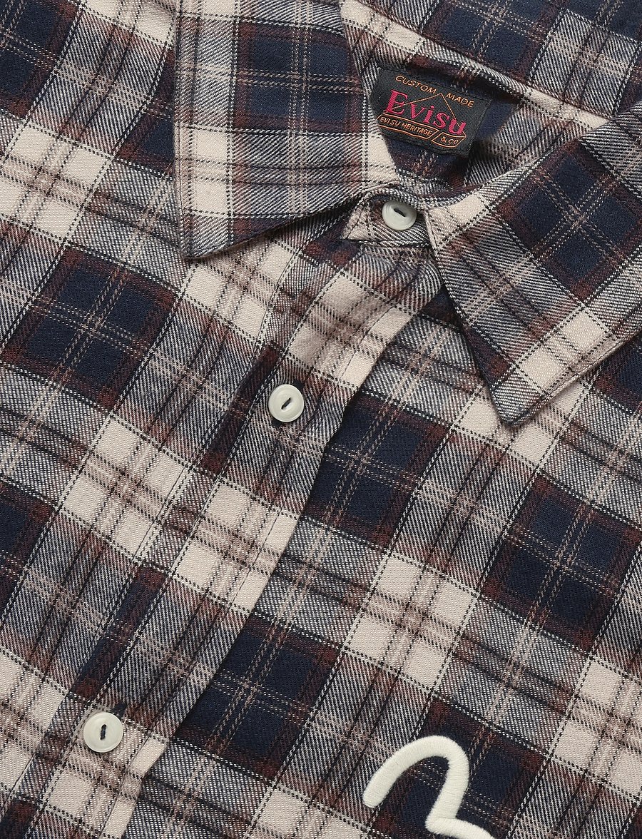 Evisu - HT, SEAGULL AOP LS CHECKED SHIRT - flanell-hemden - blue check - 2
