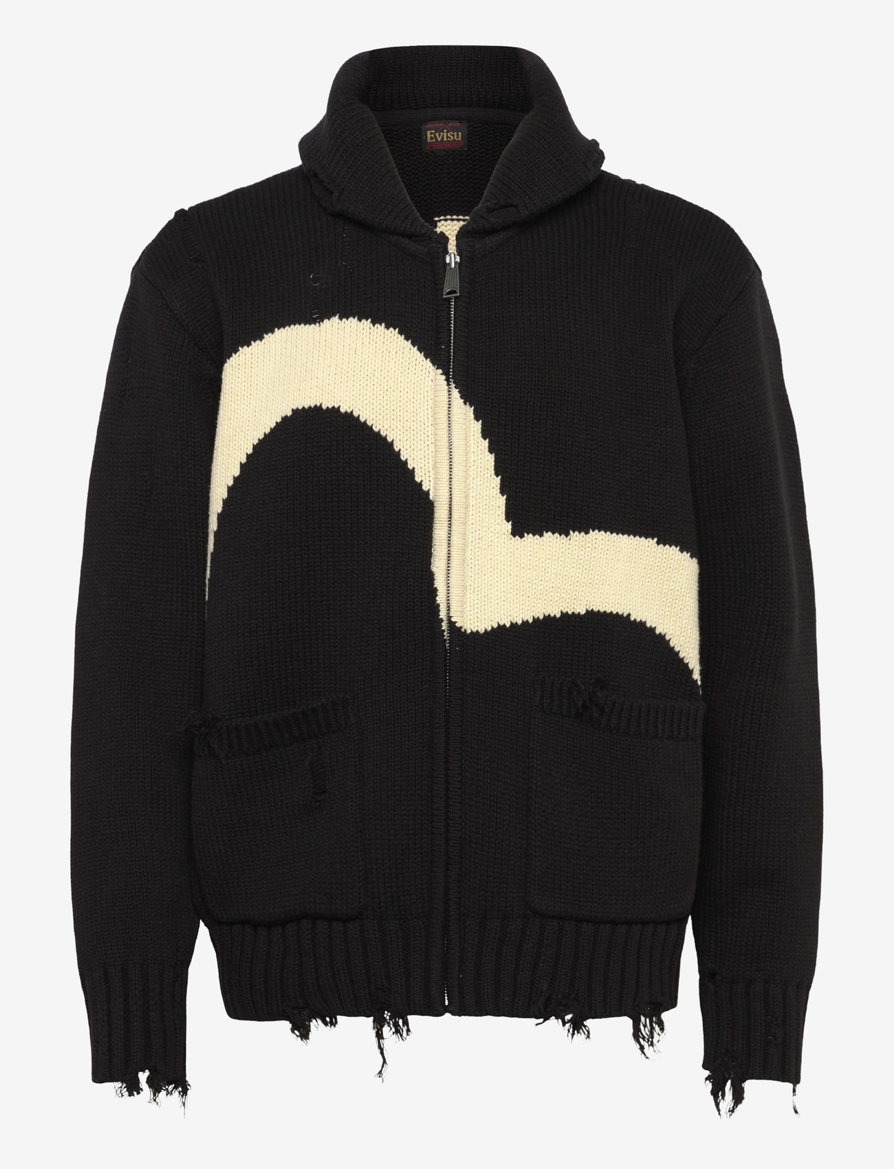 Evisu - COTTON BLEND COWICHAN CARDIGAN JACKET - fullzip strik - black - 0