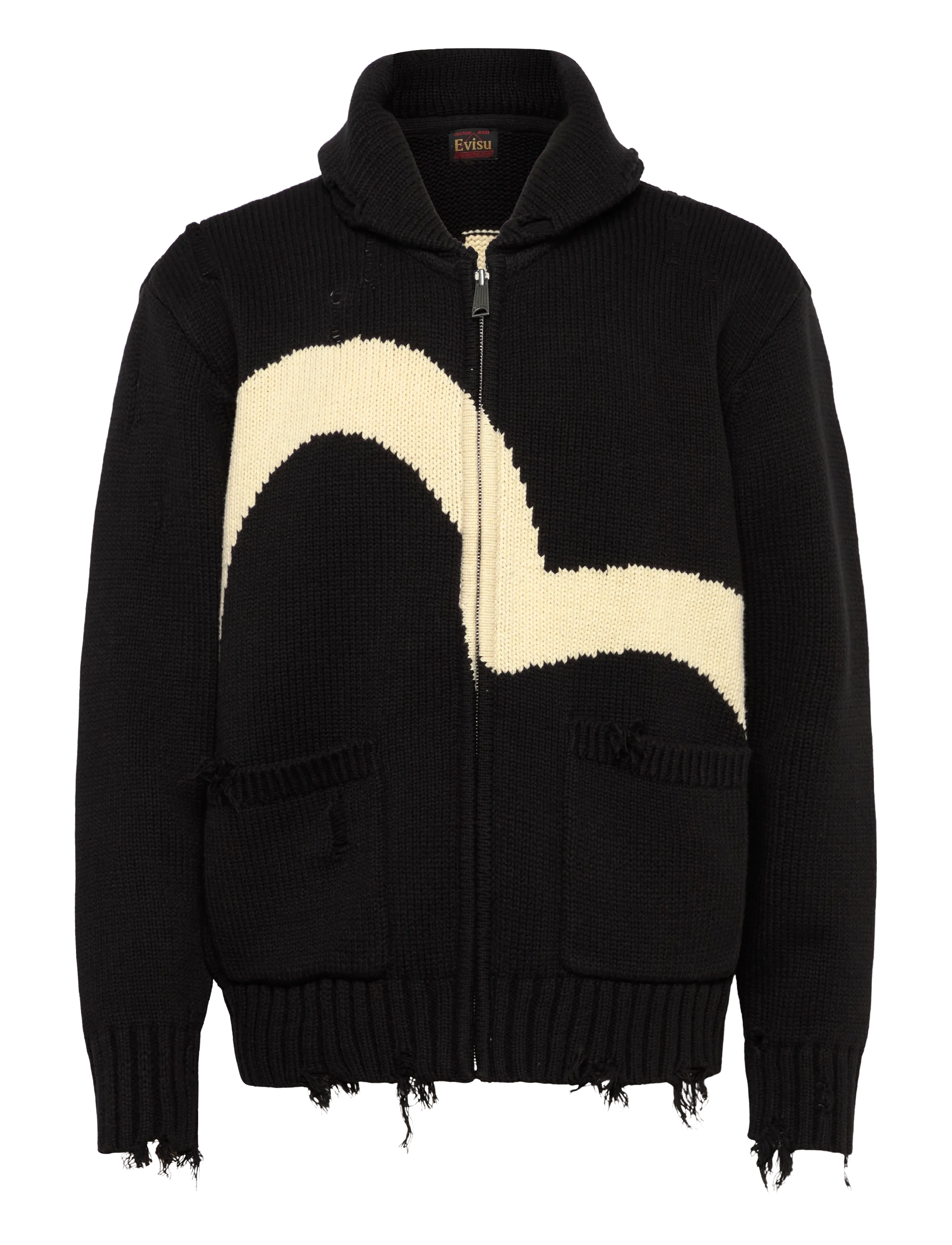 Evisu COTTON BLEND COWICHAN CARDIGAN JACKET - Outerwear - BLACK / black