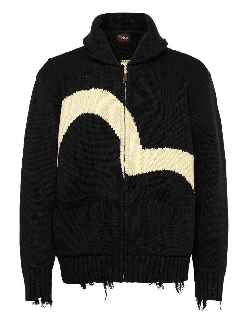 Evisu - COTTON BLEND COWICHAN CARDIGAN JACKET - fullzip strik - black - 0