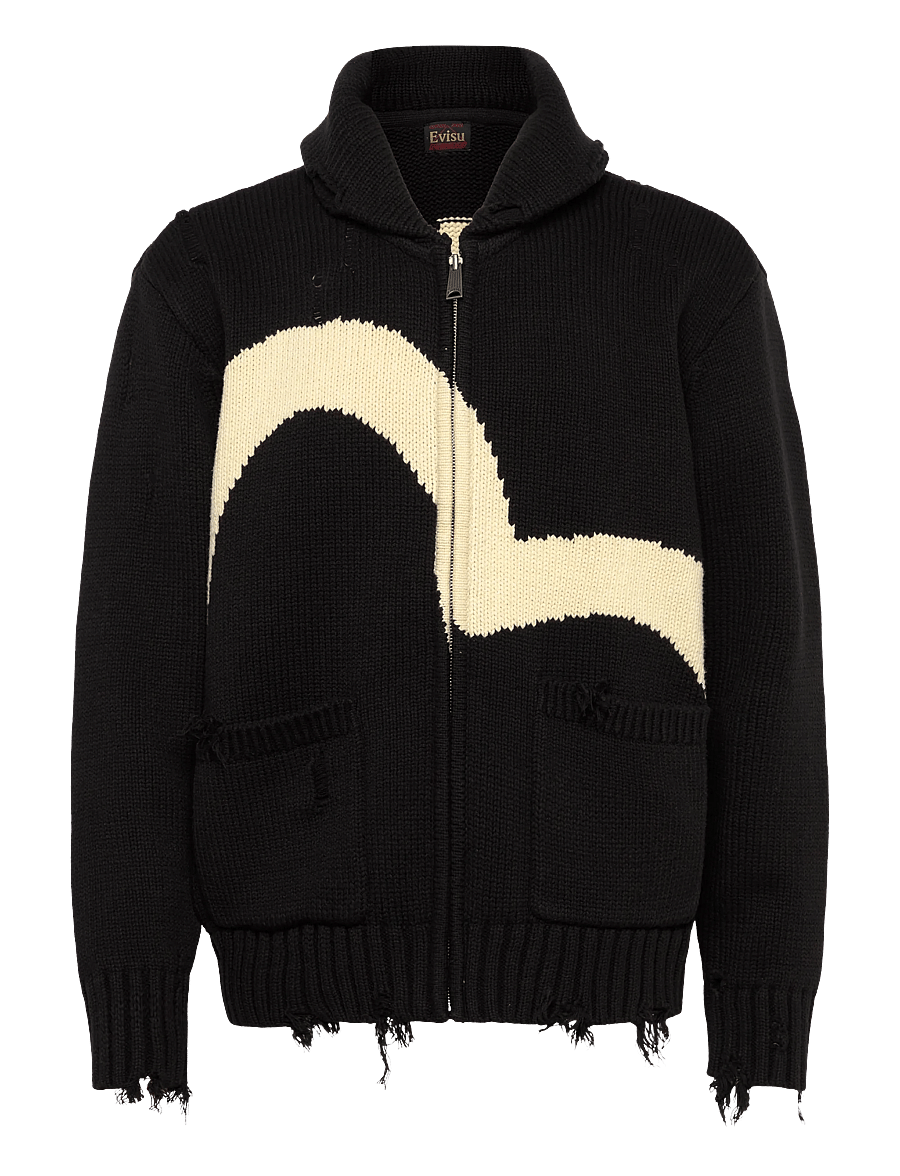 Evisu - COTTON BLEND COWICHAN CARDIGAN JACKET - fullzip strik - black - 0