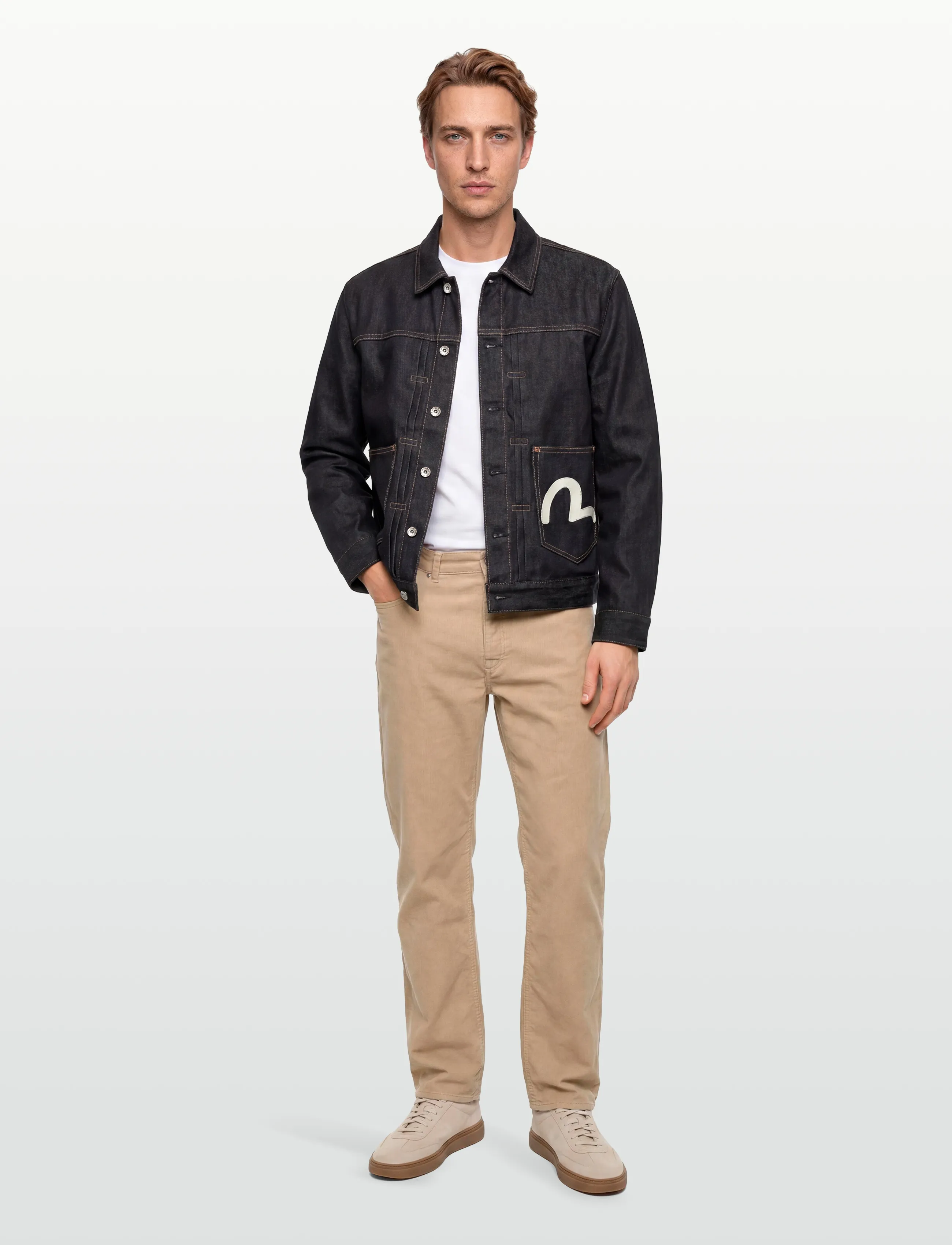 Evisu Ht, Ecru Seagull Printed Denim Jacket, L, Denim, Marineblau - Unlined Jackets, Männerswear