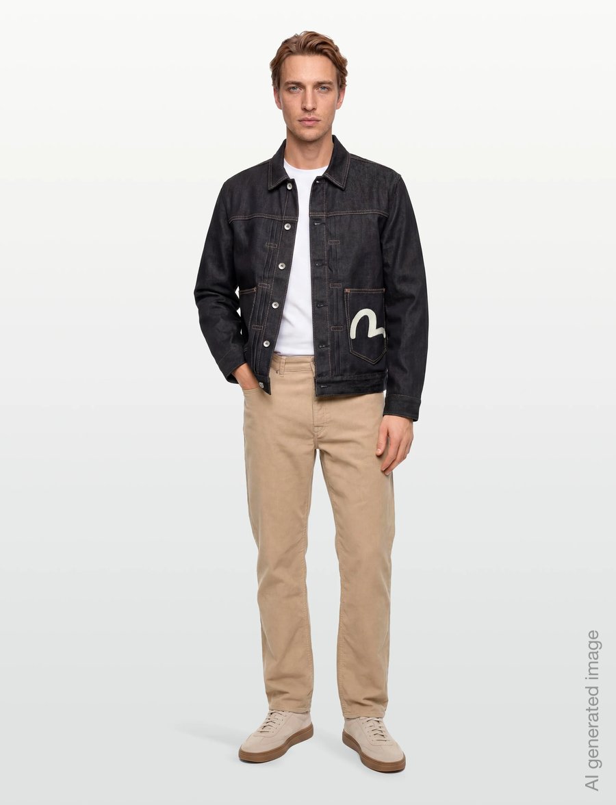 Evisu - HT, ECRU SEAGULL PRINTED DENIM JACKET - uforede denimjakker - raw indigo - 0