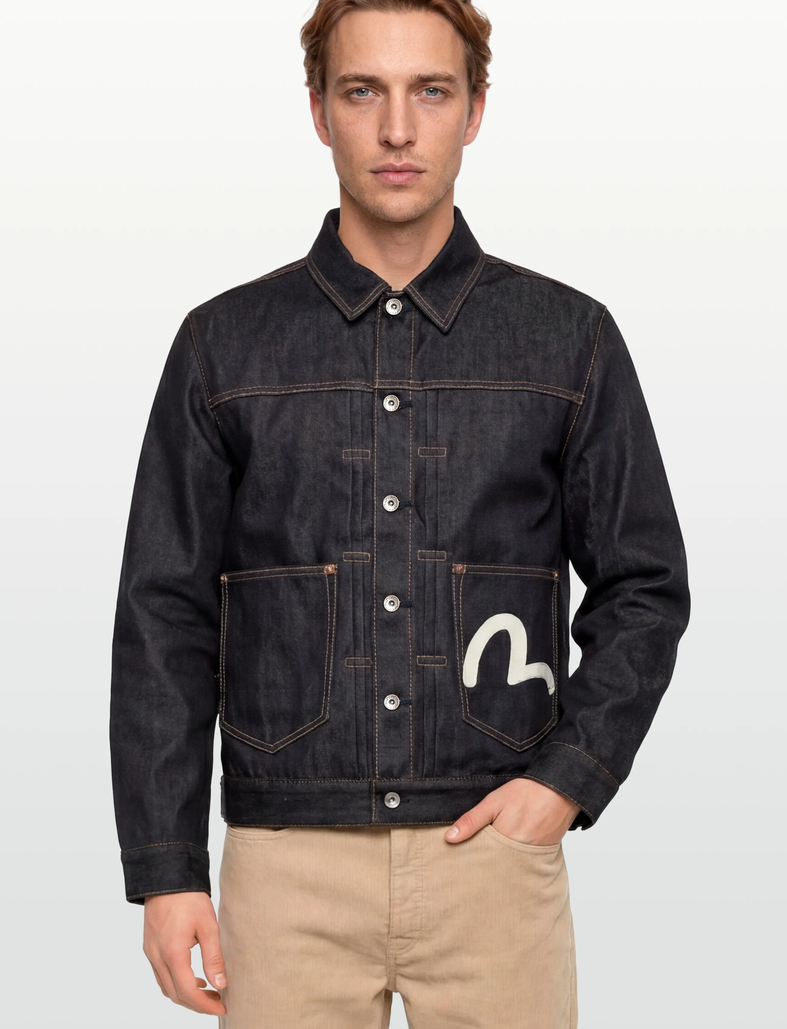 Evisu - ECRU SEAGULL PRINTED DENIM JACKET - ofodrade jeansjackor - raw indigo - 3