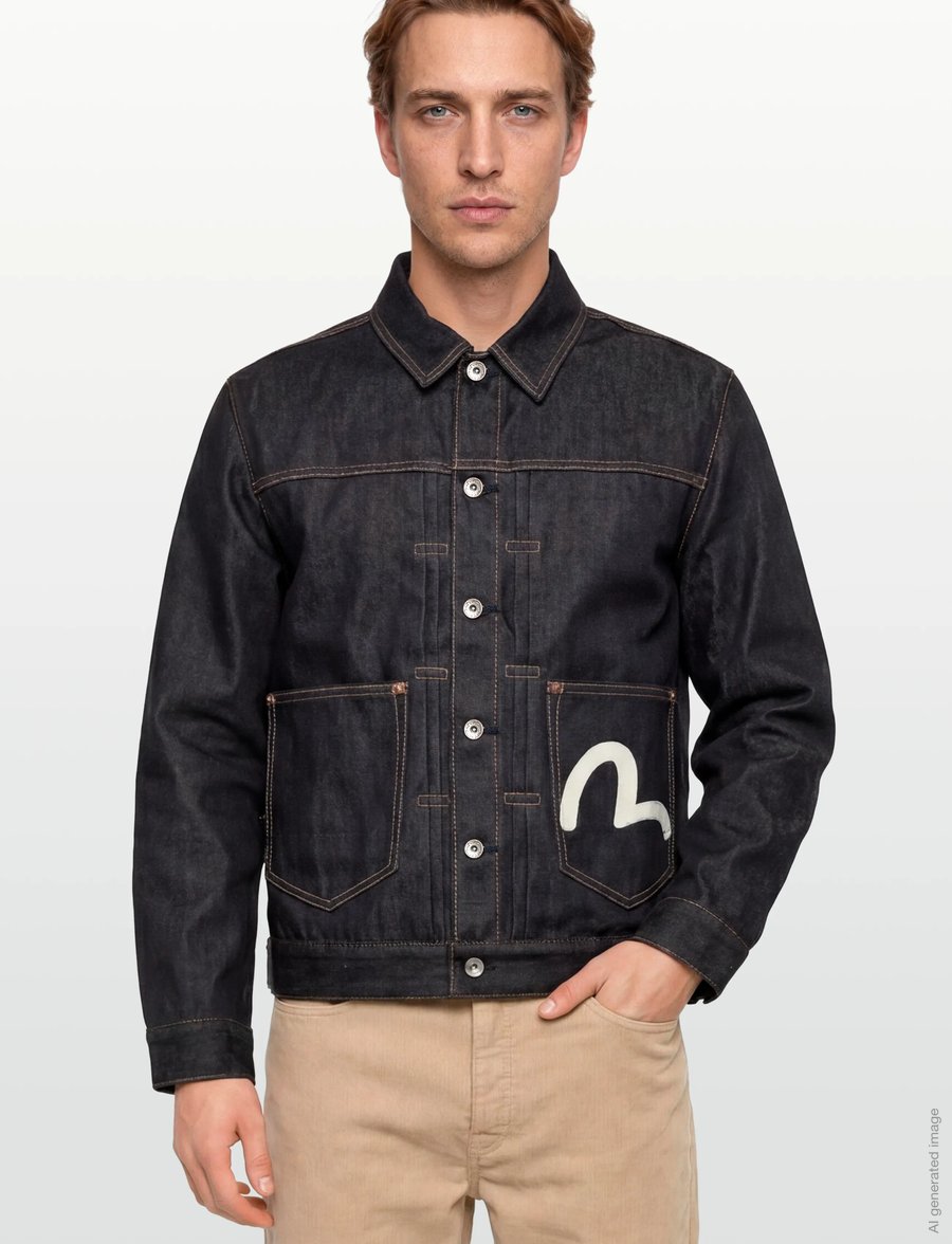 Evisu - ECRU SEAGULL PRINTED DENIM JACKET - ofodrade jeansjackor - raw indigo - 3