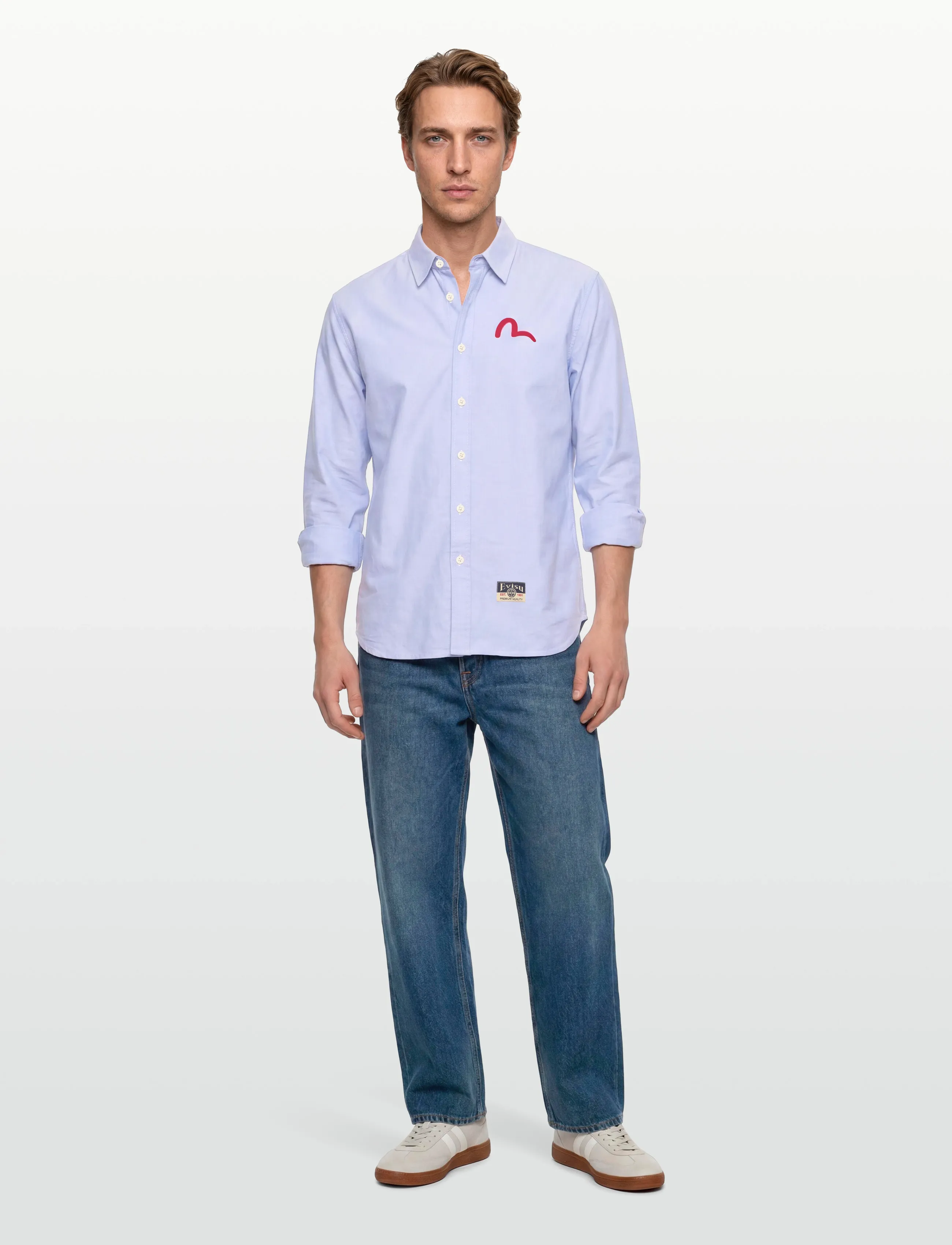 Evisu LS OXFORD SHIRT W/ BLACK SEAGULL PRINT - Oxford-kauluspaidat - BLUE / blue