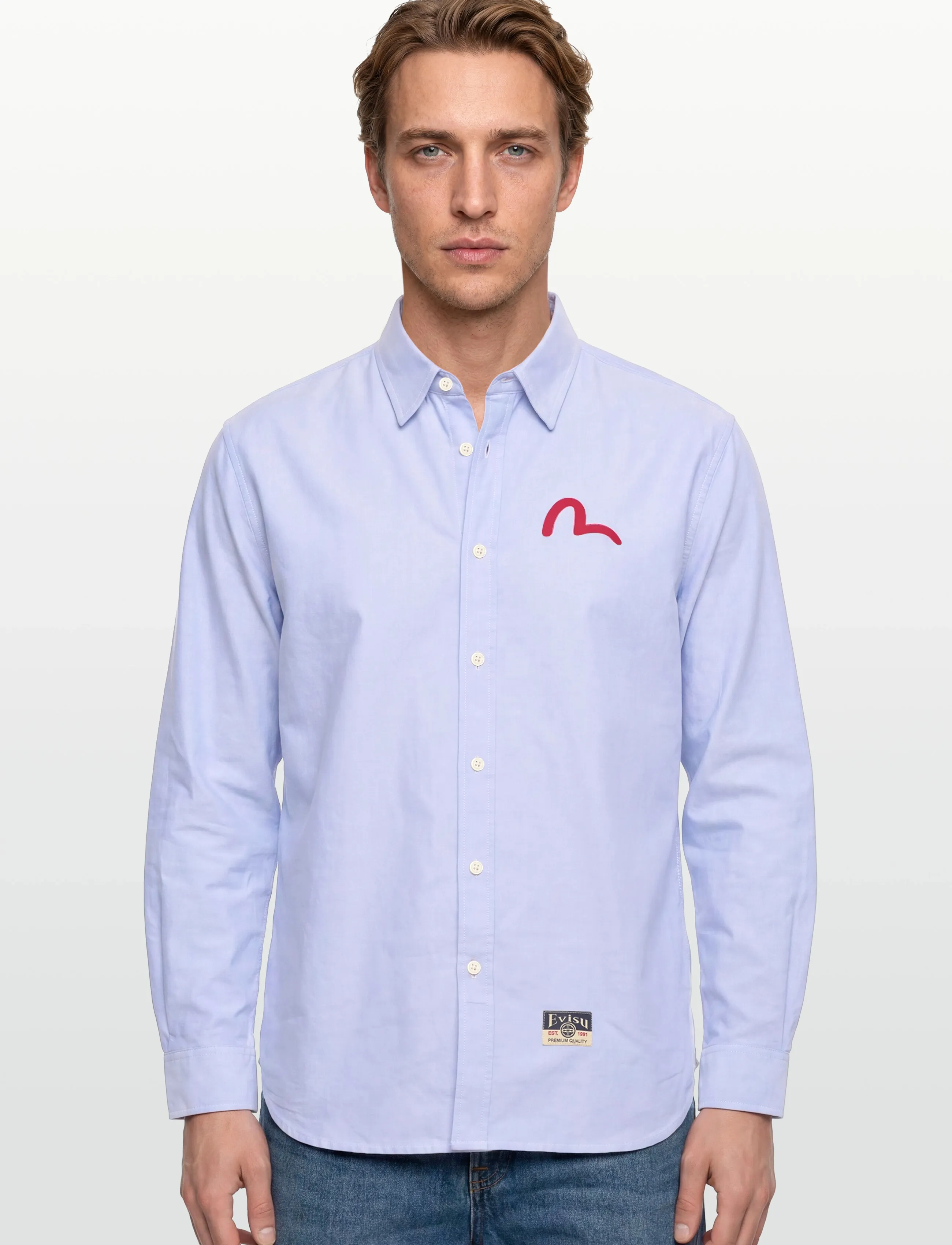 Evisu - LS OXFORD SHIRT W/ BLACK SEAGULL PRINT - oxford-skjortor - blue - 3