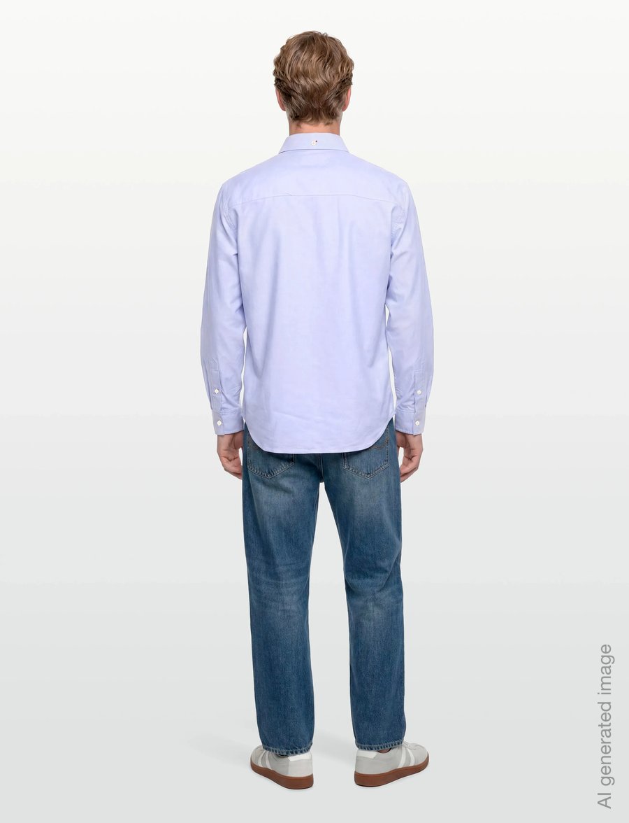 Evisu - HT, LS OXFORD SHIRT W/ BLACK SEAGULL PRINT - oxford skjorter - blue - 4