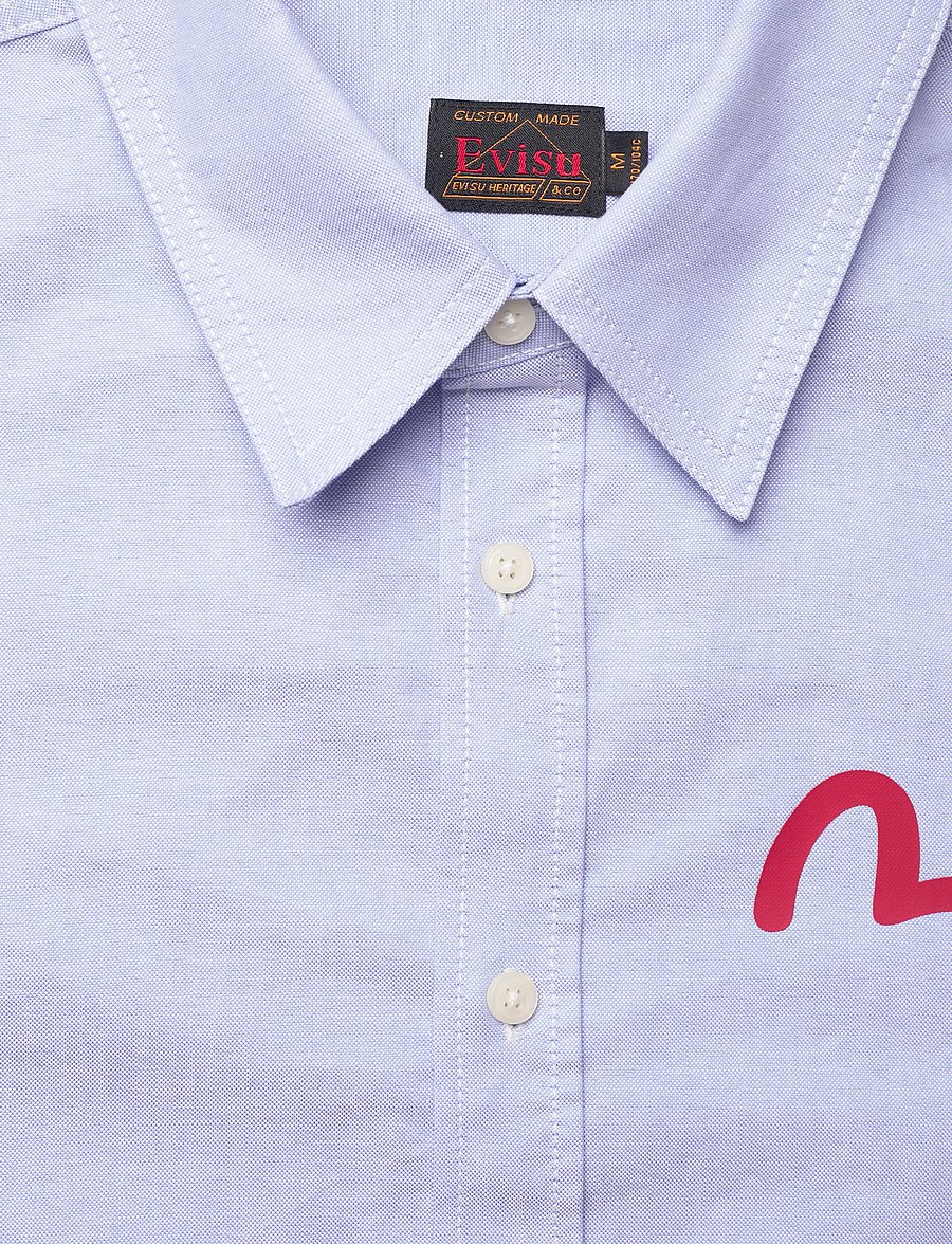 Evisu - HT, LS OXFORD SHIRT W/ BLACK SEAGULL PRINT - oxford skjorter - blue - 5