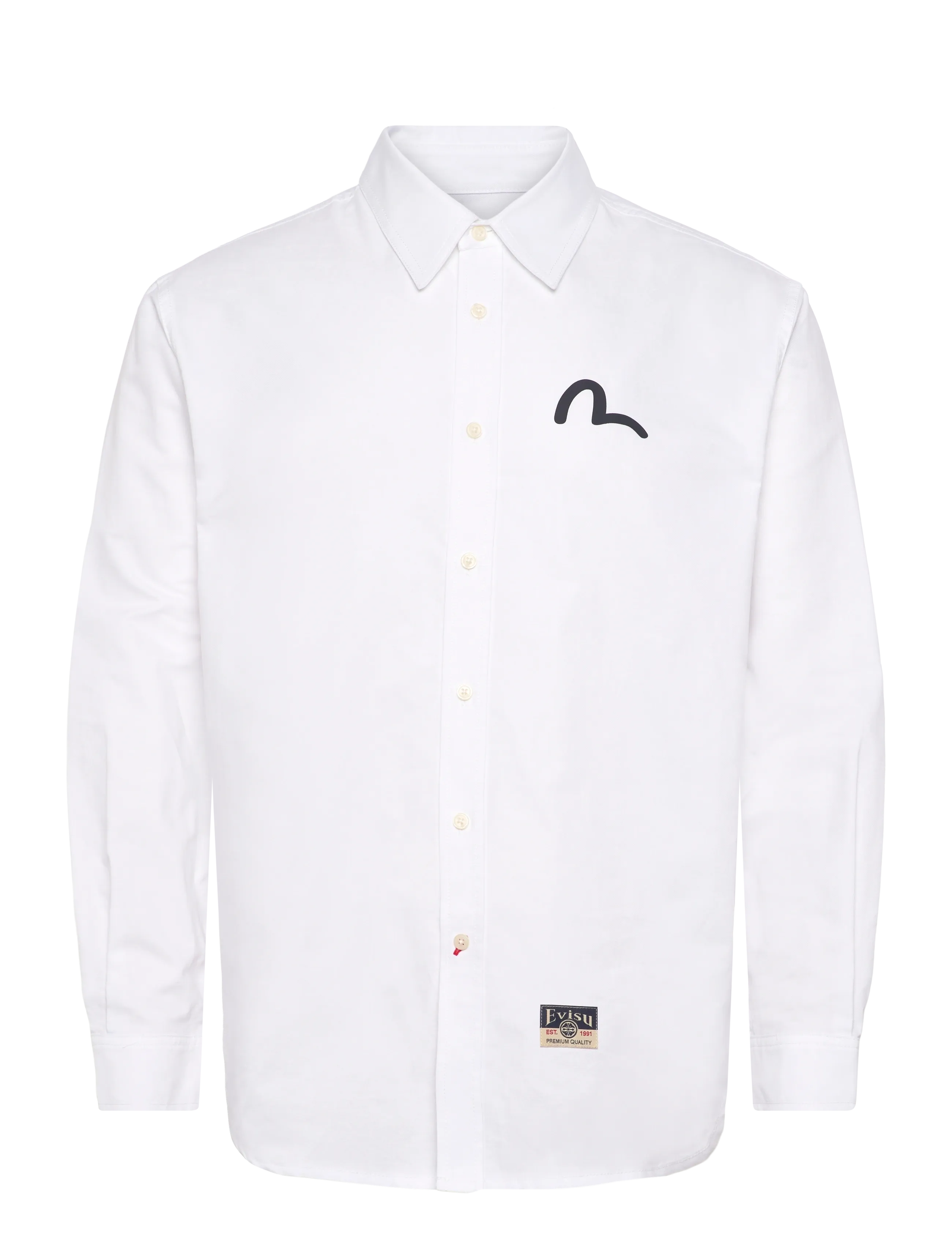 Evisu LS OXFORD SHIRT W/ BLACK SEAGULL PRINT - Kläder - WHITE / white