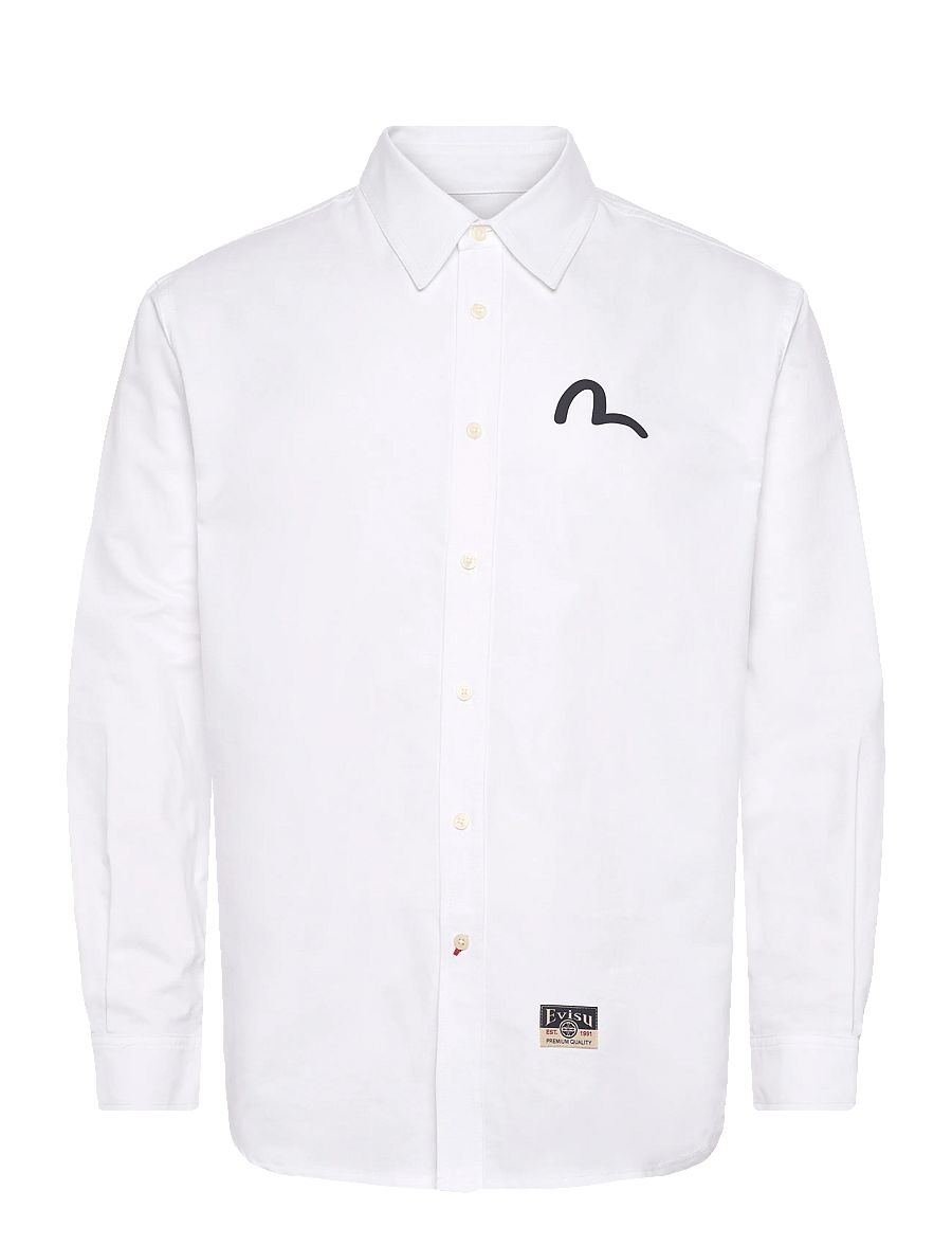 Evisu - HT, LS OXFORD SHIRT W/ BLACK SEAGULL PRINT - oxford krekli - white - 1