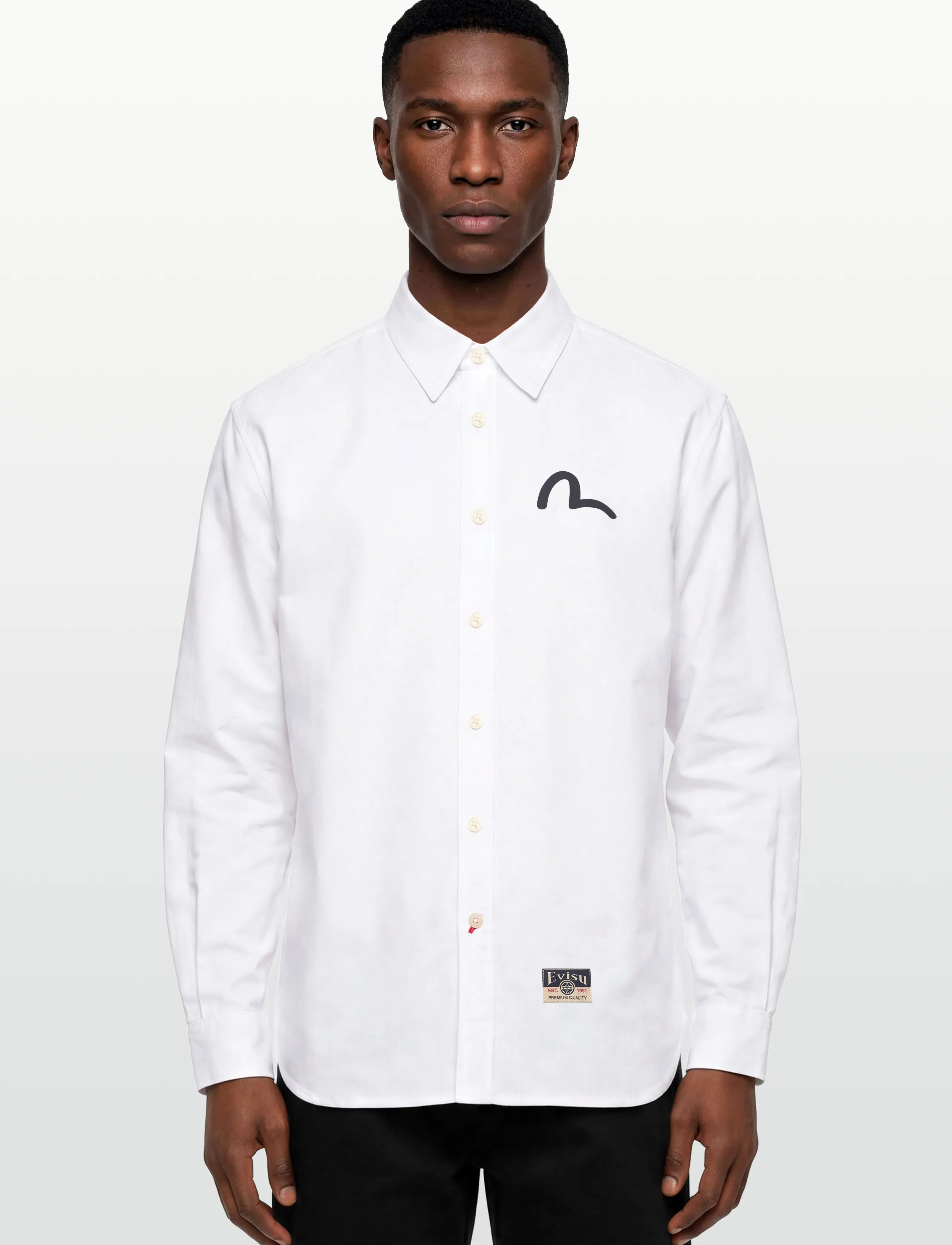 Evisu - LS OXFORD SHIRT W/ BLACK SEAGULL PRINT - oxford skjorter - white - 3
