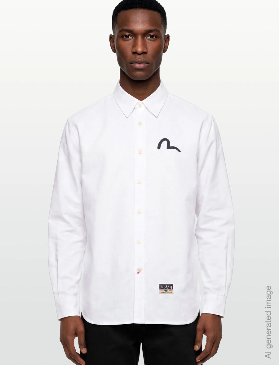Evisu - HT, LS OXFORD SHIRT W/ BLACK SEAGULL PRINT - oxford krekli - white - 3