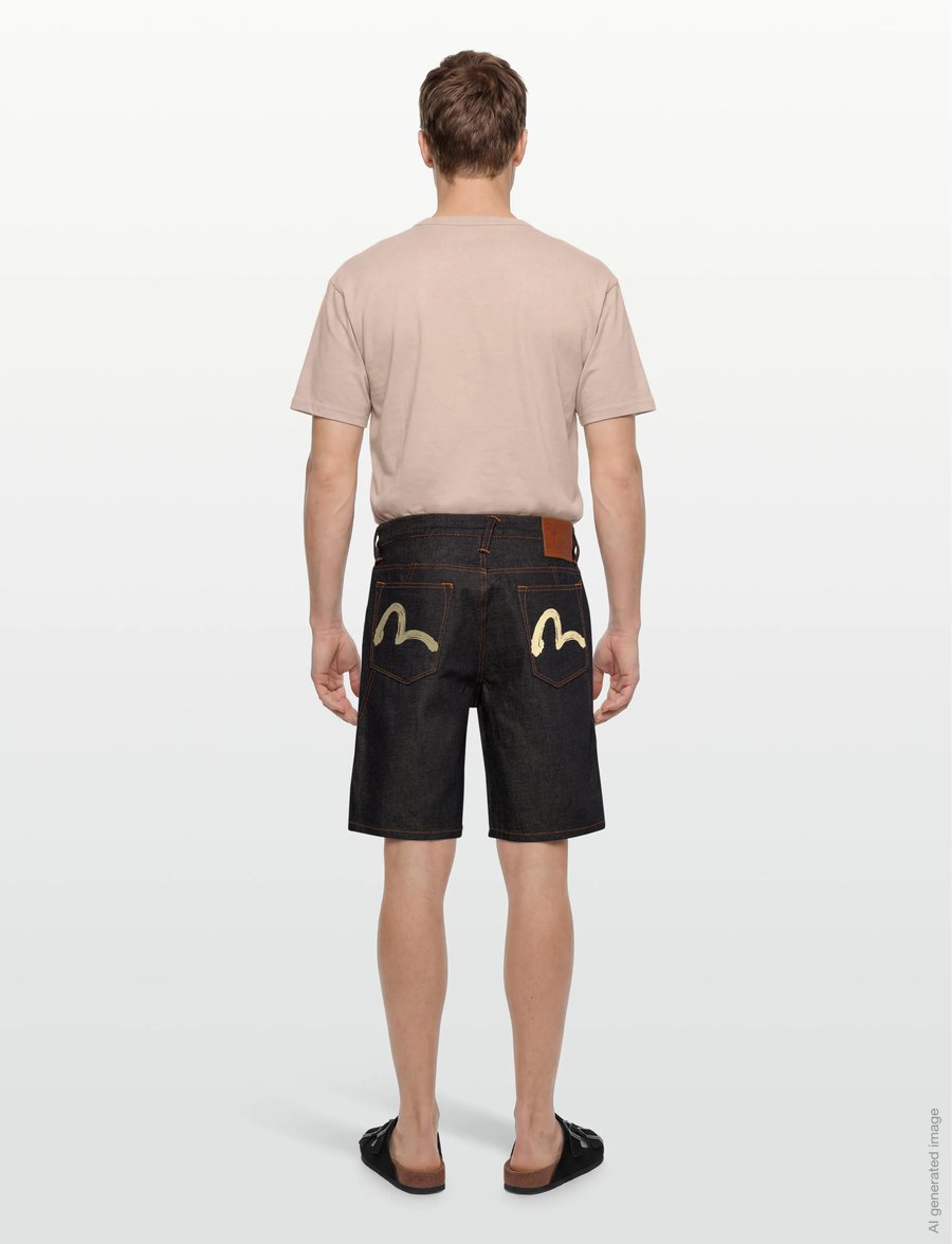 Evisu - SEAGULL PRINTED POCKET DENIM SHORTS - jorts - rinse indigo - 4