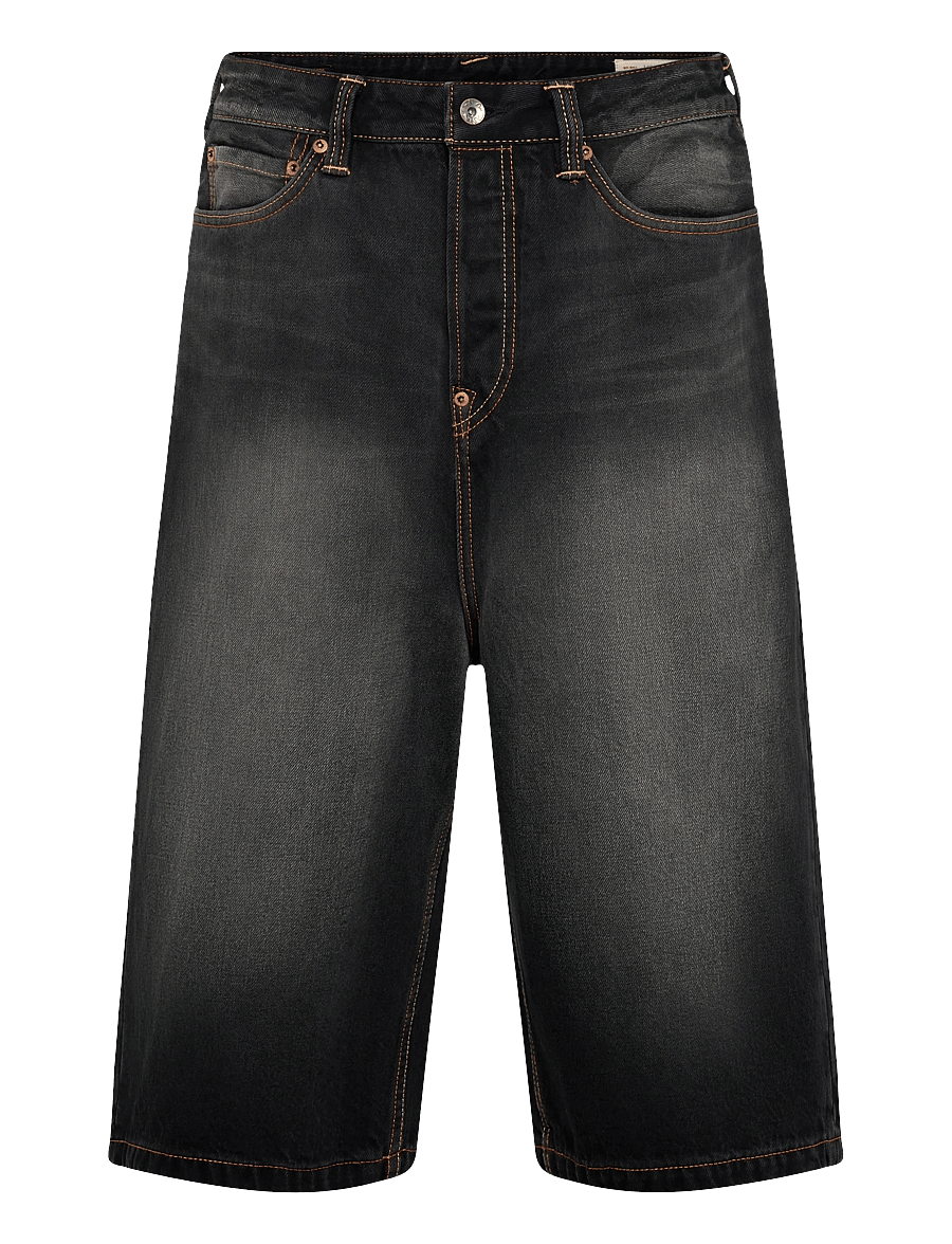 Evisu - SEAGULL & CLAW MARKS EMB. POCKET DENIM SHORTS - dark tone black denim - 0