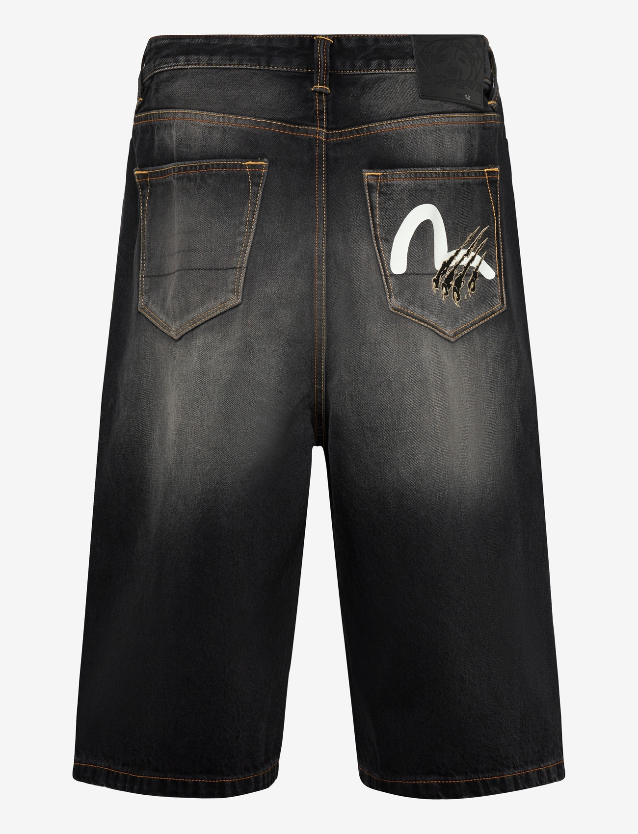 Evisu - SEAGULL & CLAW MARKS EMB. POCKET DENIM SHORTS - jorts - dark tone black denim - 1