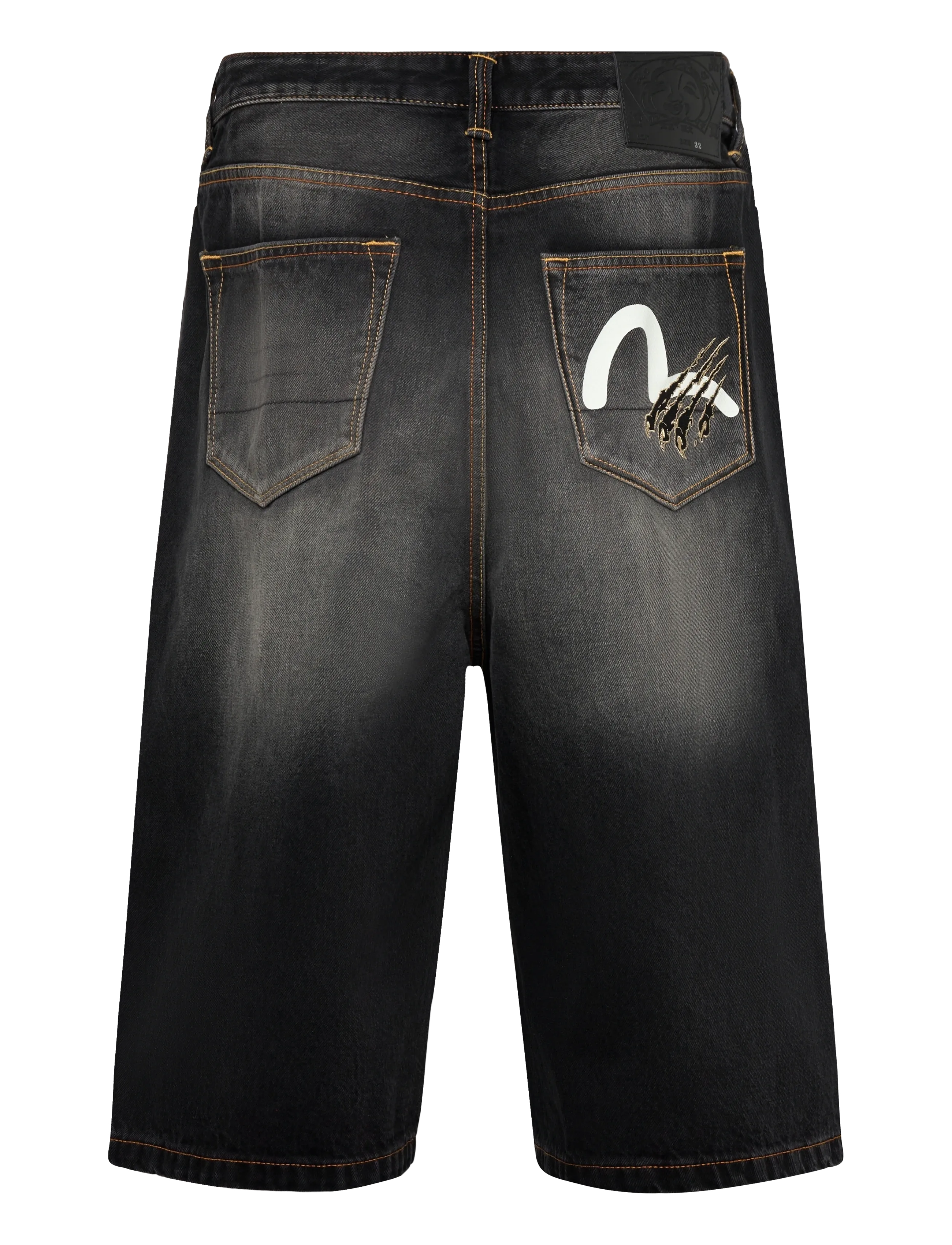 Evisu - SEAGULL & CLAW MARKS EMB. POCKET DENIM SHORTS - dark tone black denim - 1
