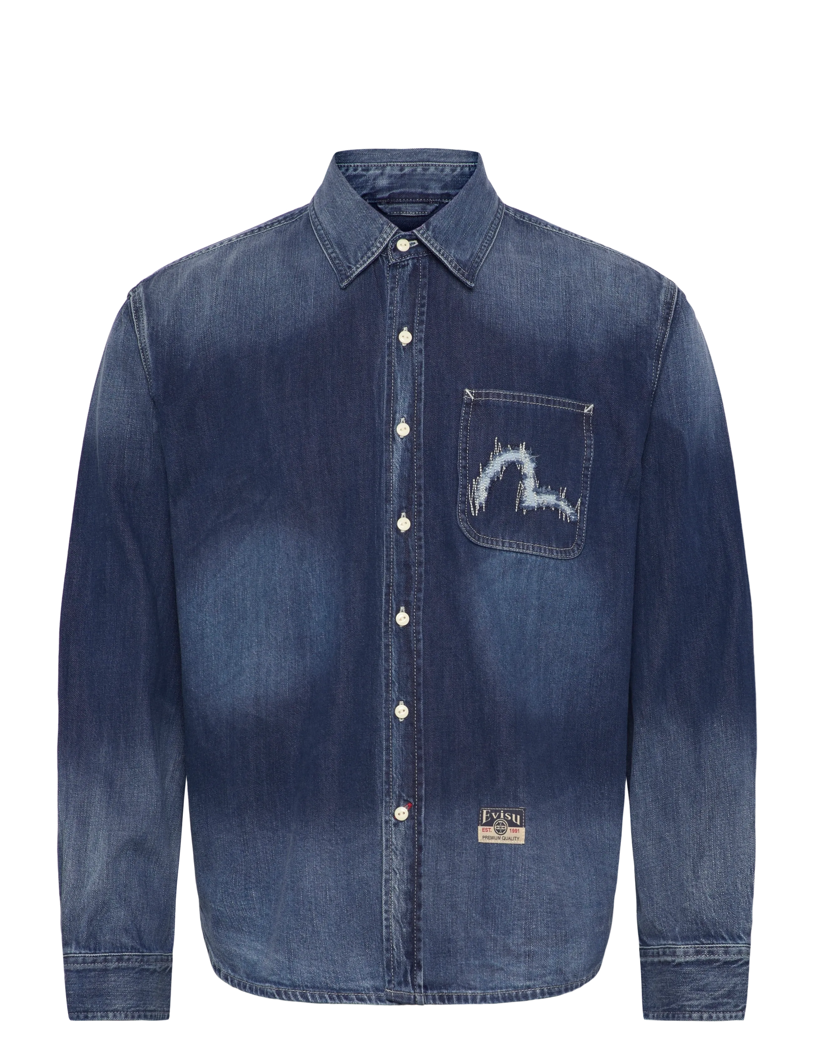 Evisu WASHED DENIM LS SHIRT - Denimkläder - MID TONE INDIGO / blue