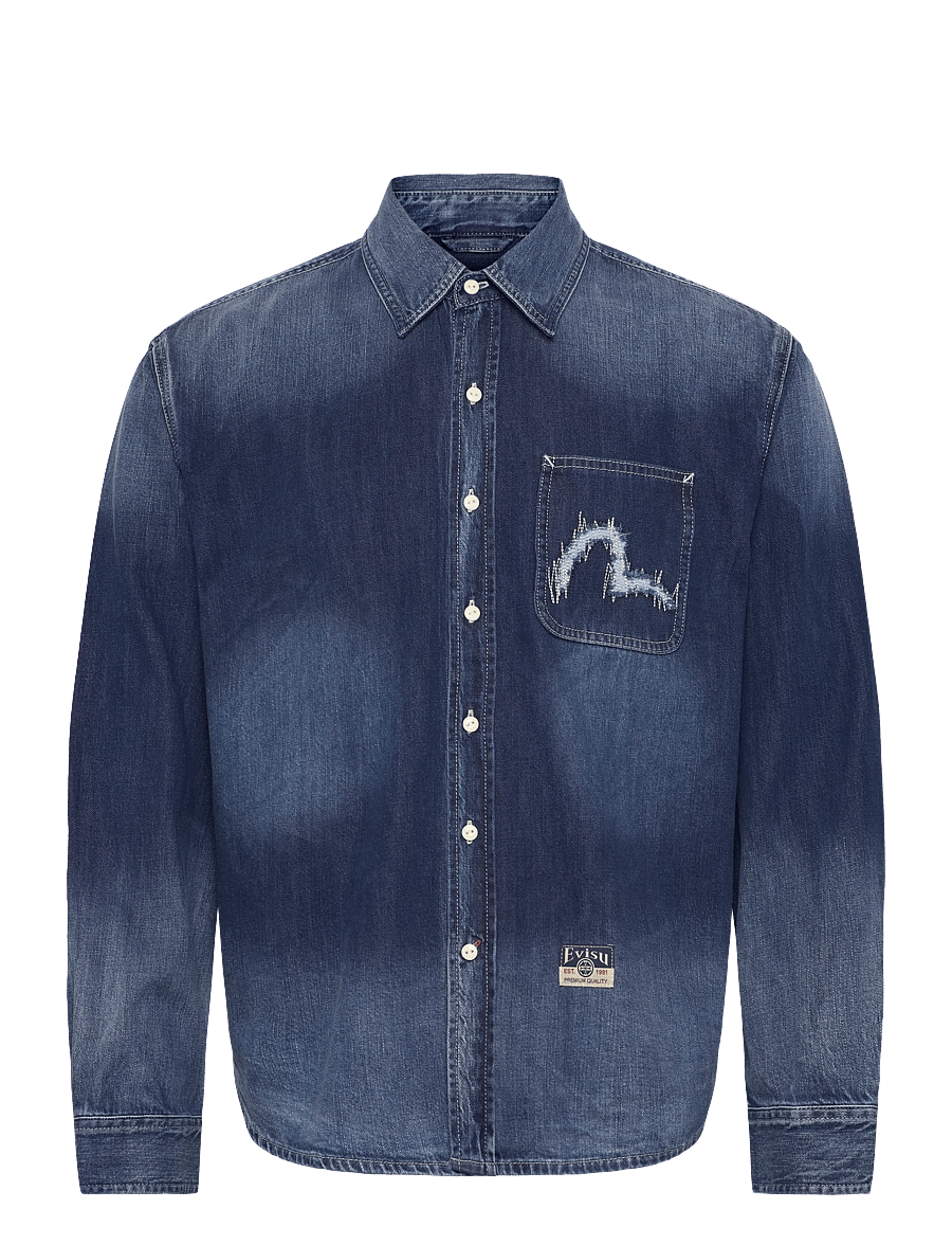 Evisu - WASHED DENIM LS SHIRT - jeanshemden - mid tone indigo - 0